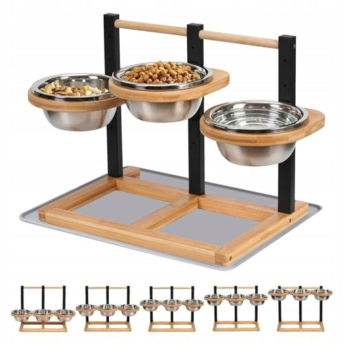 ELEVATED DOG BOWL 5 HEIGHT 3 BOWLS STEEL CAPACITY 1400ML Manufacturer code Bez marki