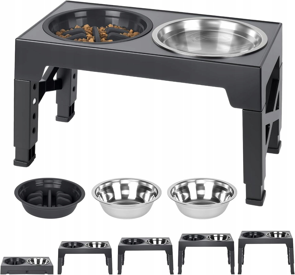 ELEVATED DOG BOWL FOLDING 5 HEIGHT STAINLESS STEEL SET