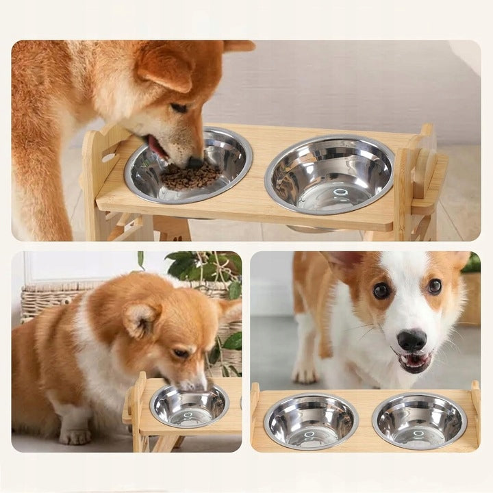 ELEVATED DOG BOWL WITH STAND, ELEVATED DOG STATION AND Device type set of two bowls
