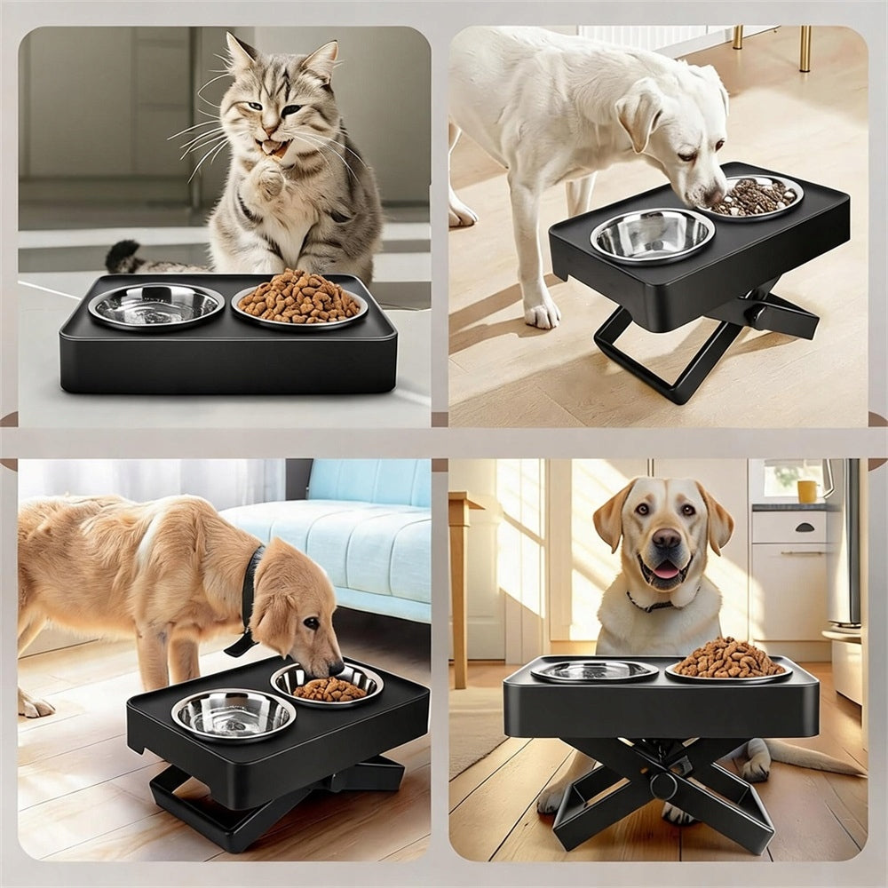 ELEVATED STAND FOR 2 HEIGHT ADJUSTABLE DOG BOWLS STAINLESS STEEL Brand no brand