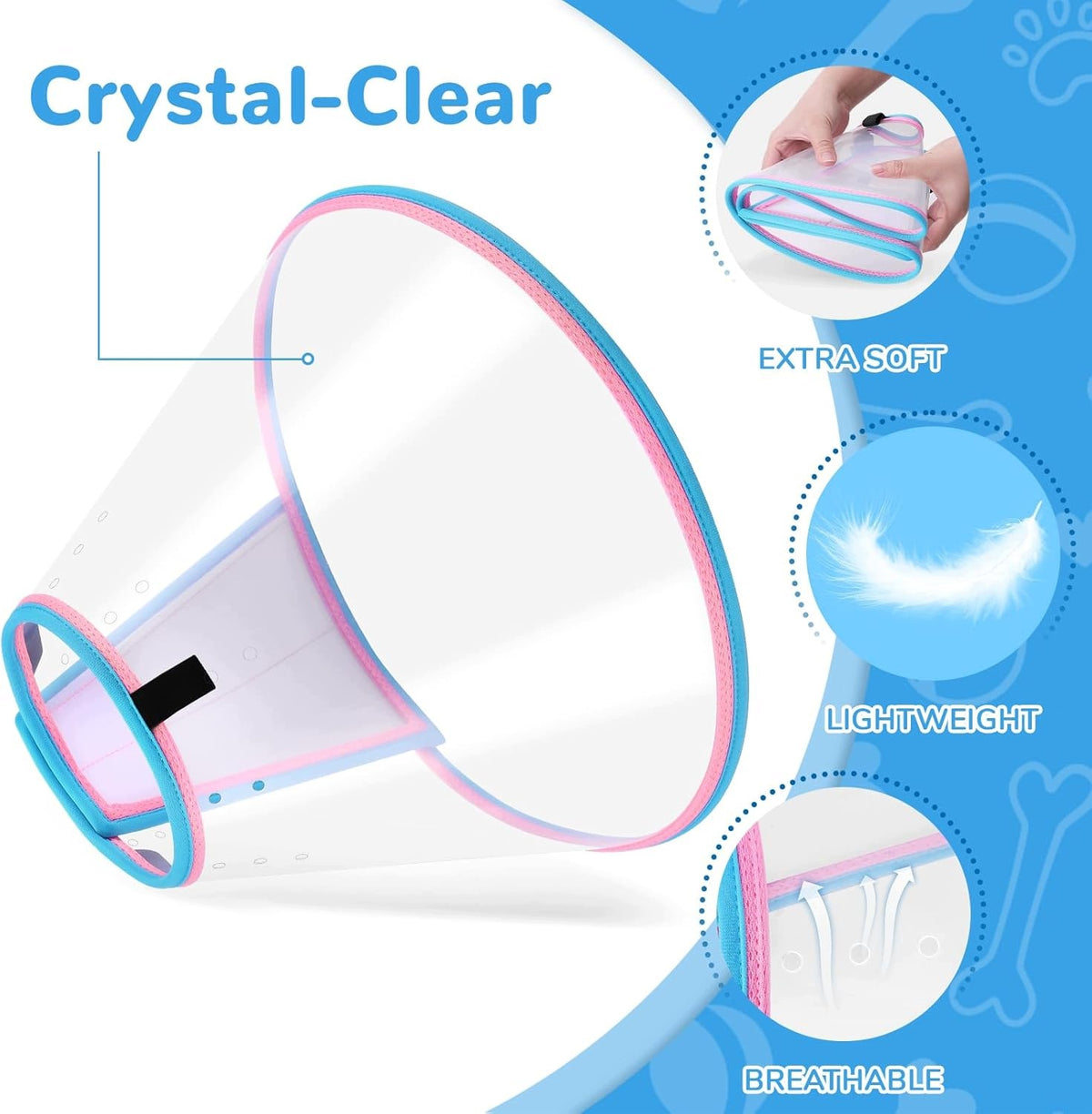 ELIZABETHAN DOG COLLAR TRANSPARENT ADJUSTABLE PINK SIZE 6 Packaging status original