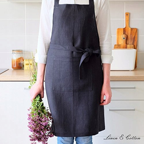 ELLA BLACK MINIMALIST 70X84 LINEN KITCHEN APRON for Home Manufacturer code Bez marki