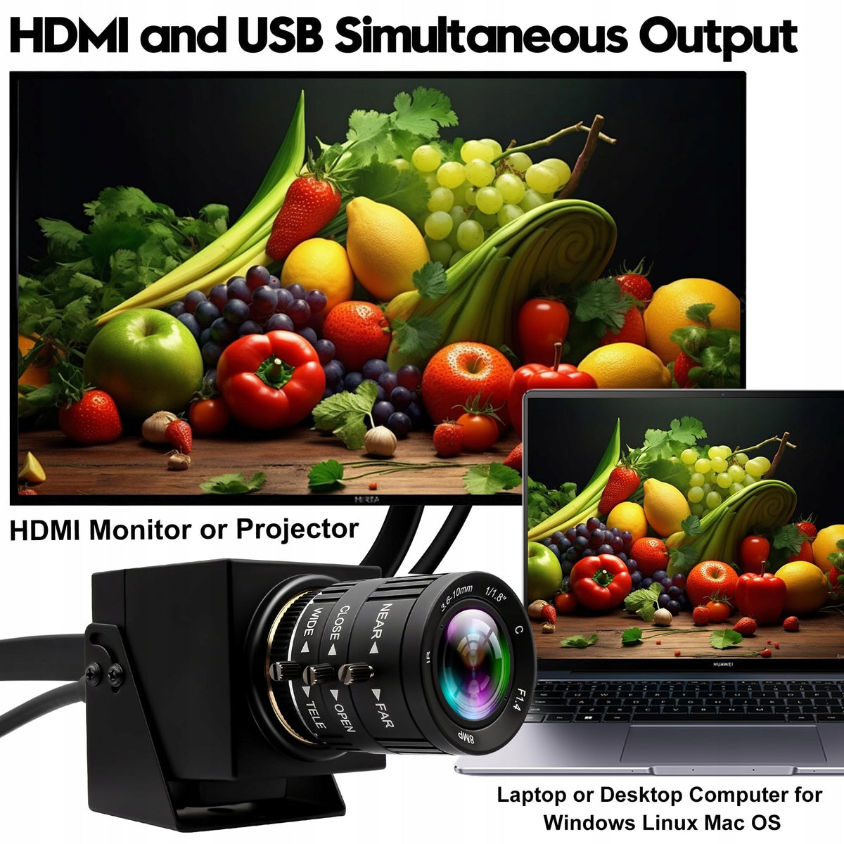 ELP Camera 4K 60fps USB HDMI Zoom 3x Camera For TV Projector Computer Packaging status original
