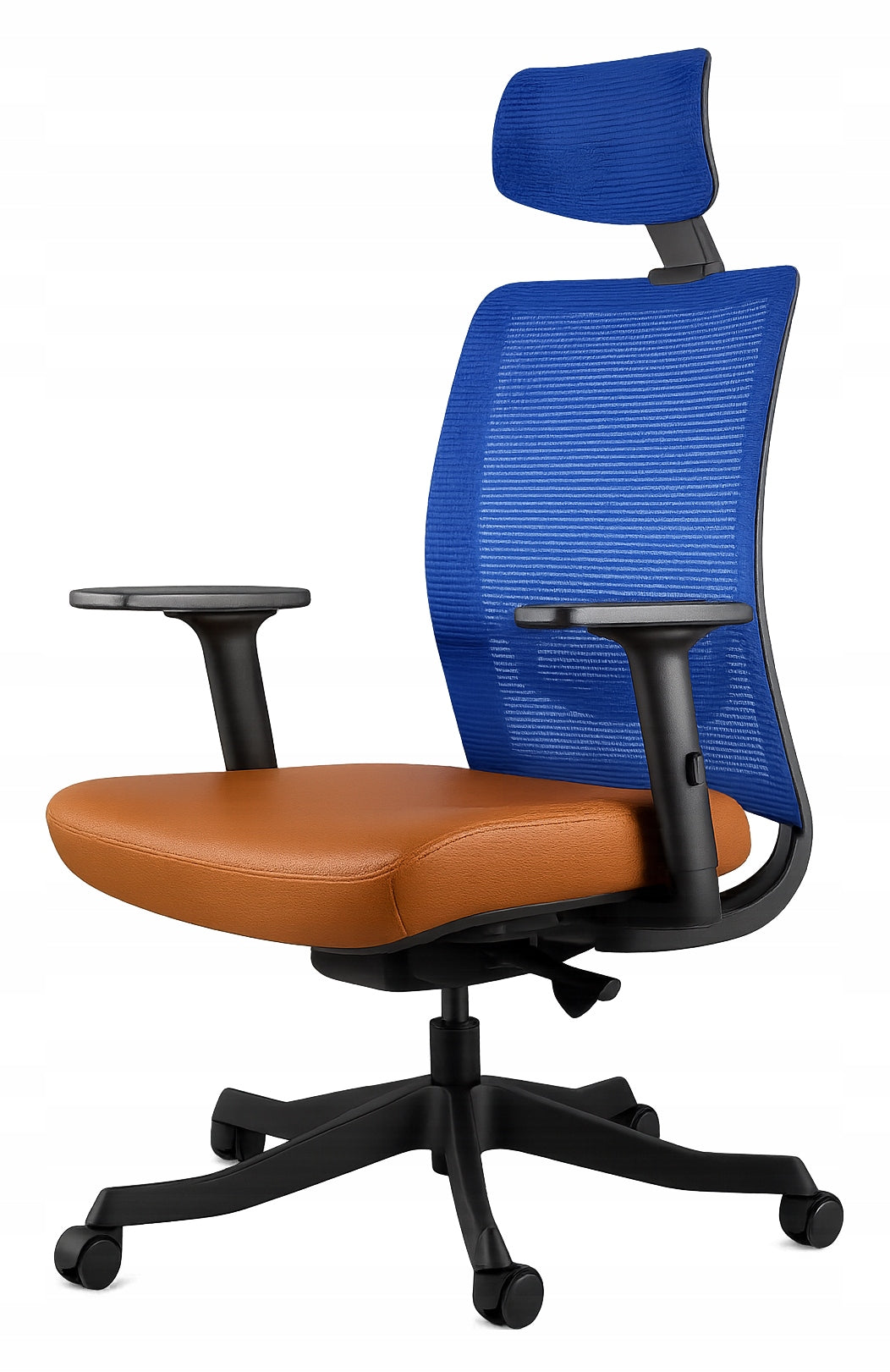 ELUNE Swivel Chair 3 Brown Blue Mesh Office Leather Adjustable