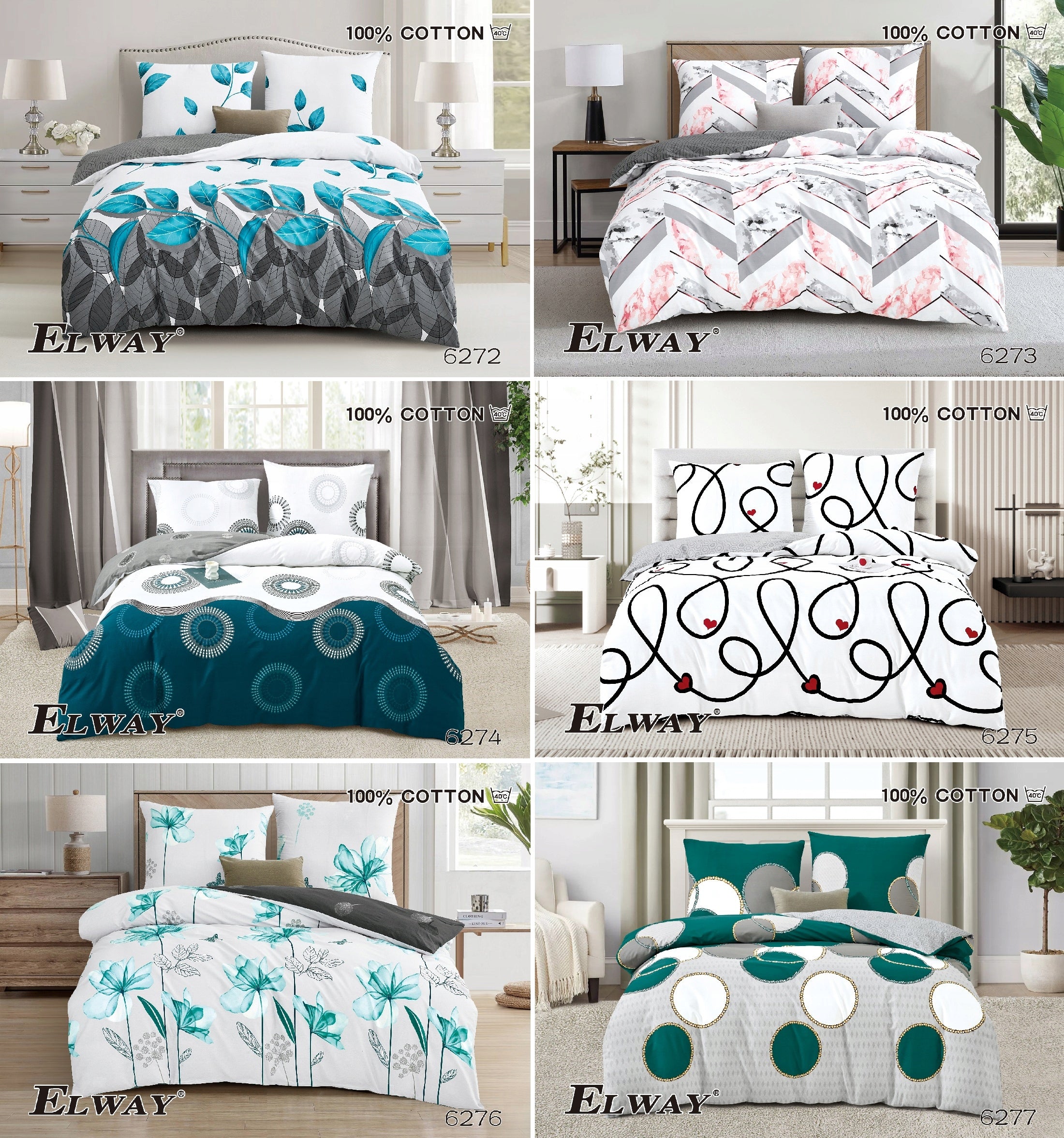 ELWAY Cotton Bedding 200x220 + 2x70x80 100% Cotton Manufacturer code 3D