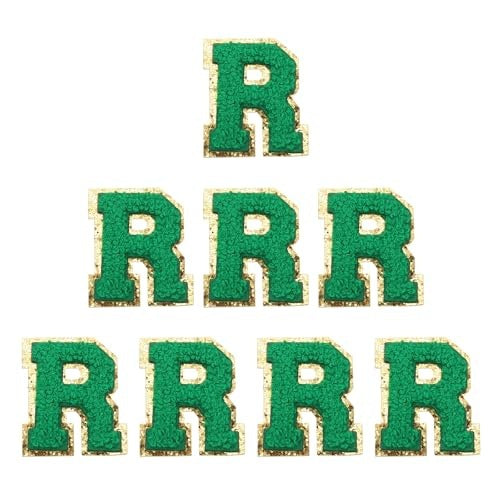 EMBROIDERED PATCHES LETTER R DARK GREEN SELF-ADHESIVE FOR CLOTHES 8 PCS. Brand no brand