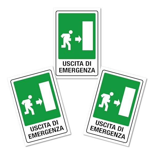 EMERGENCY EXIT SIGN GREEN WHITE PVC SELF-ADHESIVE FOR OFFICE 3 PCS. Brand no brand