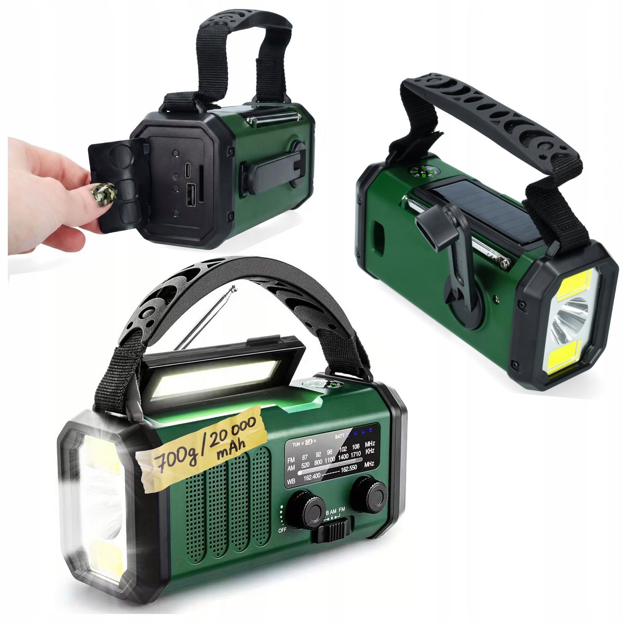 EMERGENCY SOLAR RADIO 20000mAh DYNAMO POWERBANK CRANK FLASHLIGHT SOS FOR FISH
