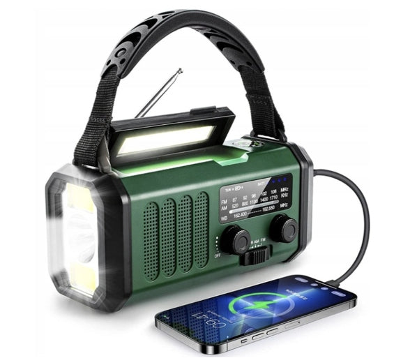 EMERGENCY SOLAR RADIO POWERBANK SOS USB COMPASS CRANK DYNAMO 10000 mAh Packaging status original
