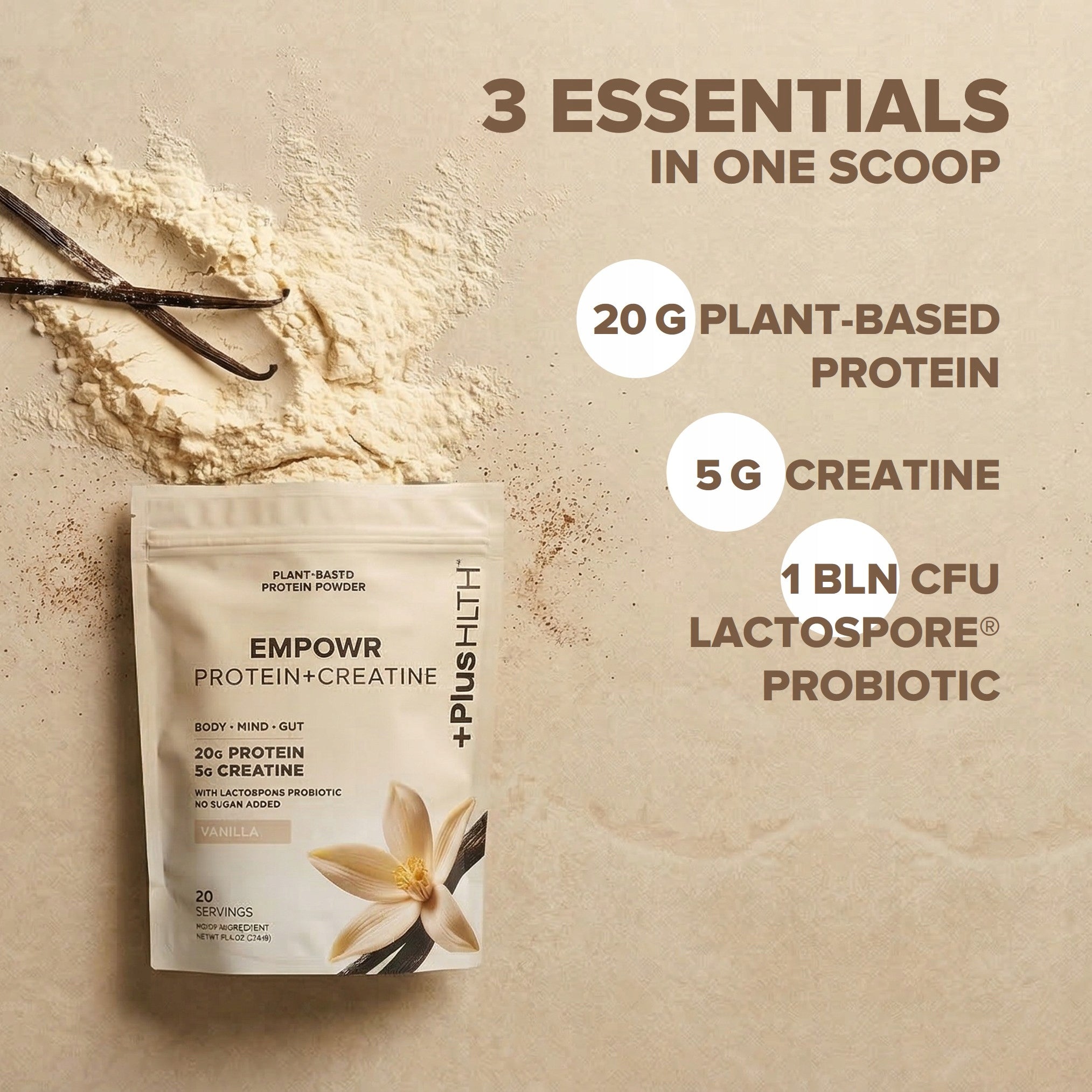 EMPOWR Vanilla Flavoured Plant Protein with Creatine and Probiotics 720 g Expiration date at least 1 year from the date of purchase