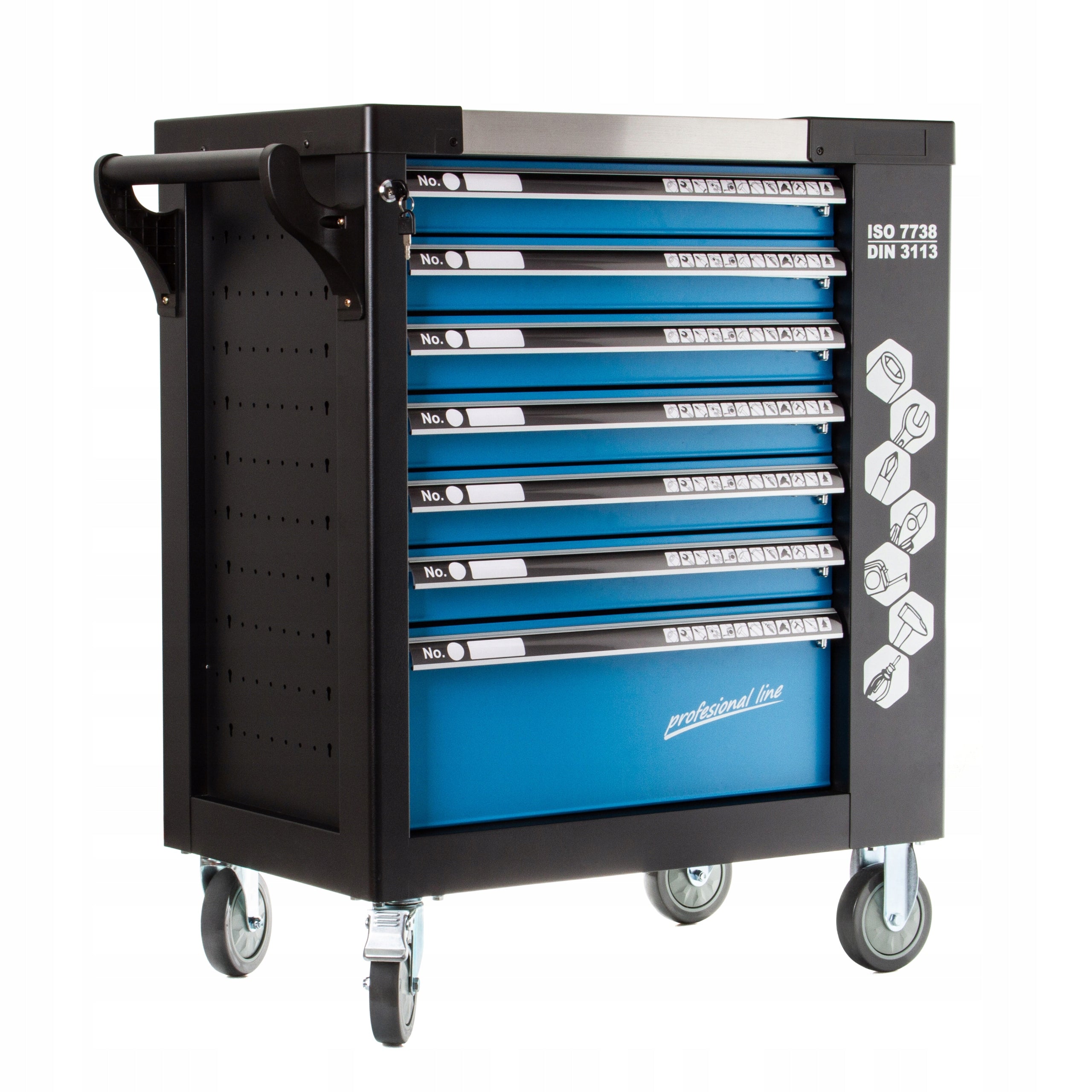 EMPTY WORKSHOP CABINET TOOL TROLLEY, SERVICE 7 DRAWERS, 2x STORAGE Product height 97 cm