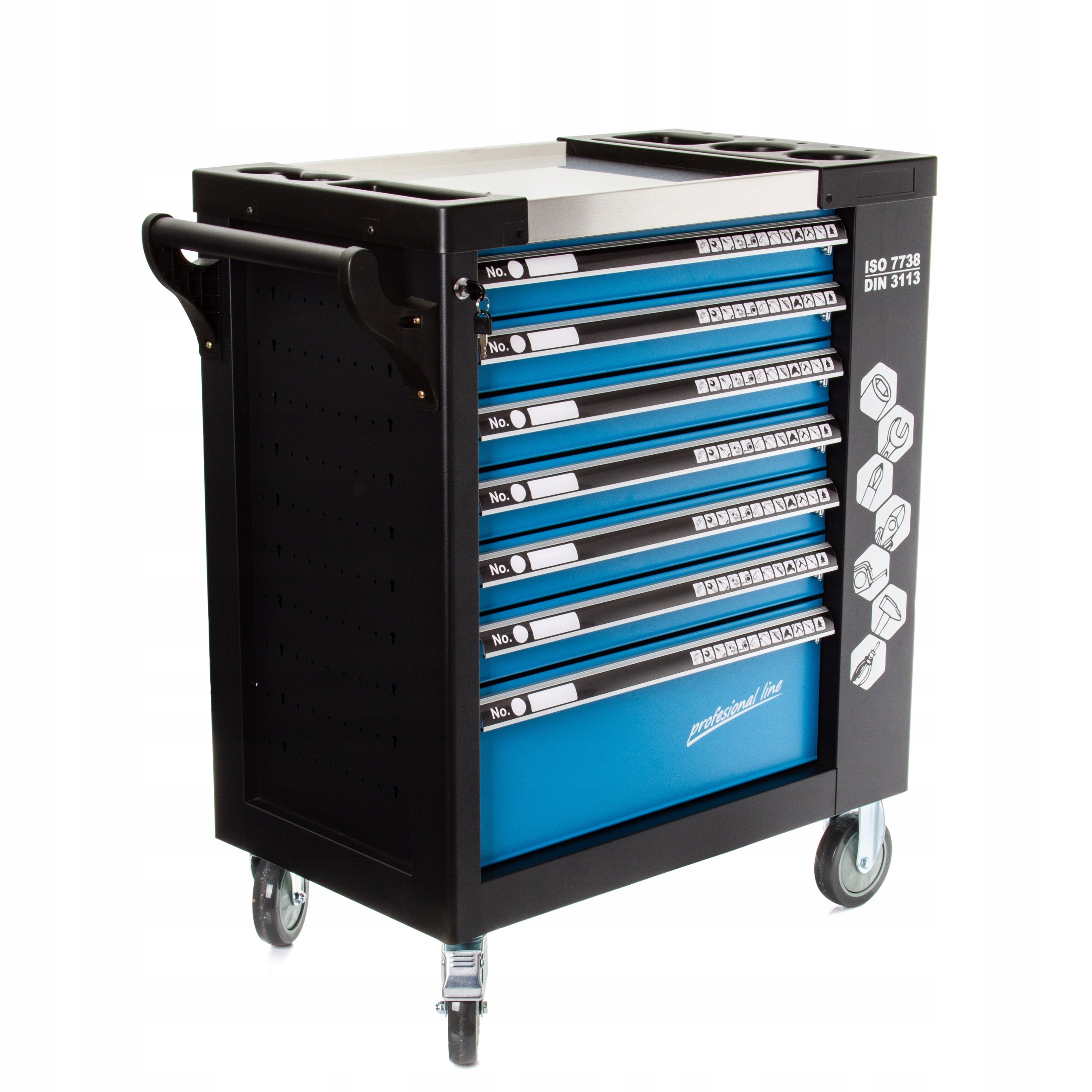EMPTY WORKSHOP CABINET TOOL TROLLEY, SERVICE 7 DRAWERS, 2x STORAGE Product width 79 cm