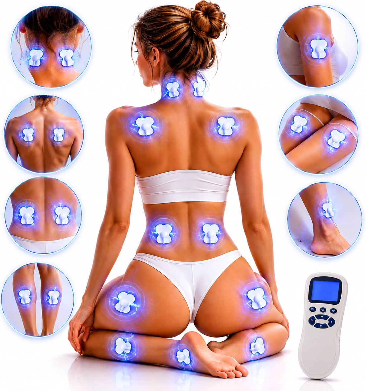 EMS Body Electrostimulator for Foot Neck Massage with Heating 3in1 Remote Control Body parts hips stomach calves back buttocks shoulders thighs