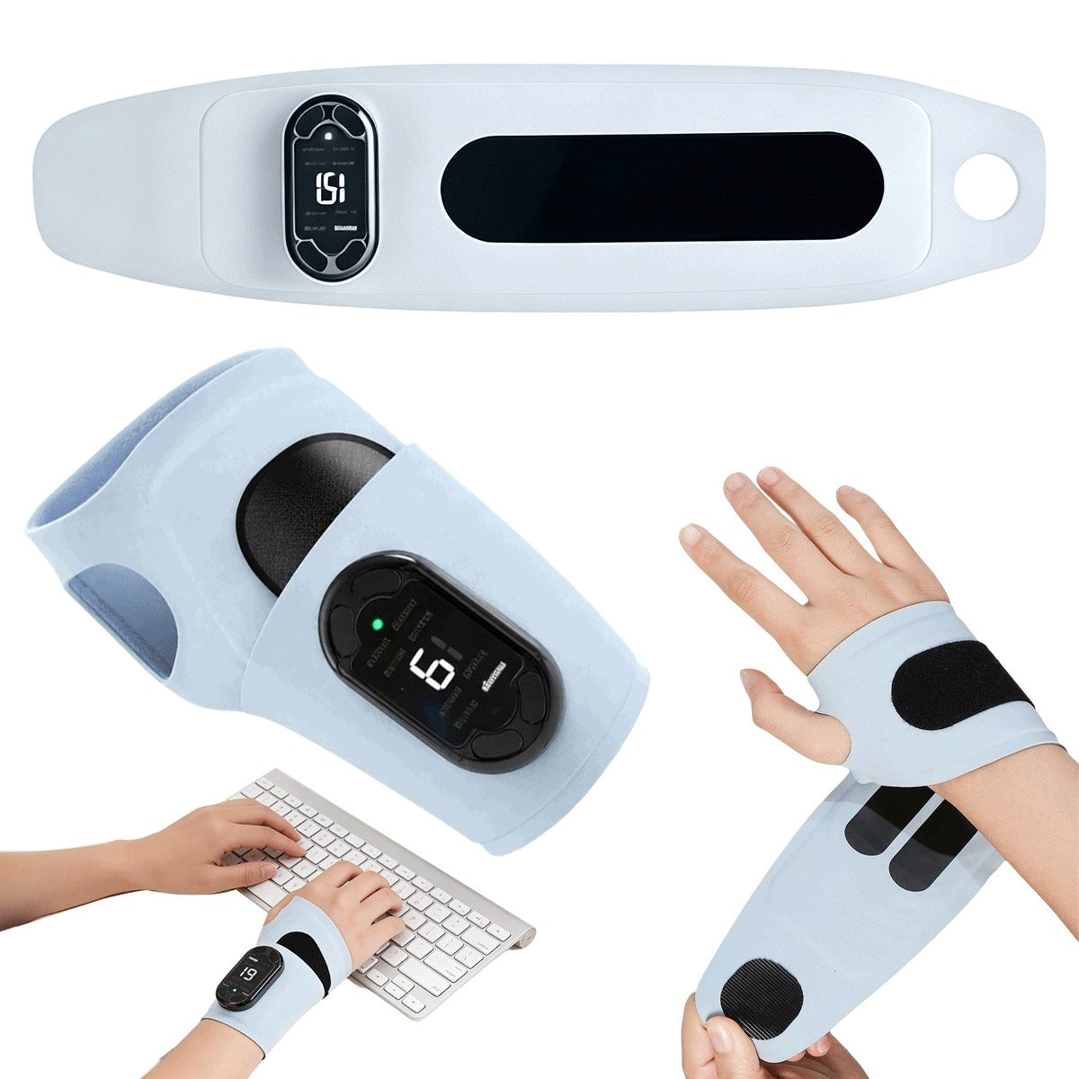 EMS Hand and Wrist Massager 8 Modes Blue-Grey for Hands and Elbows