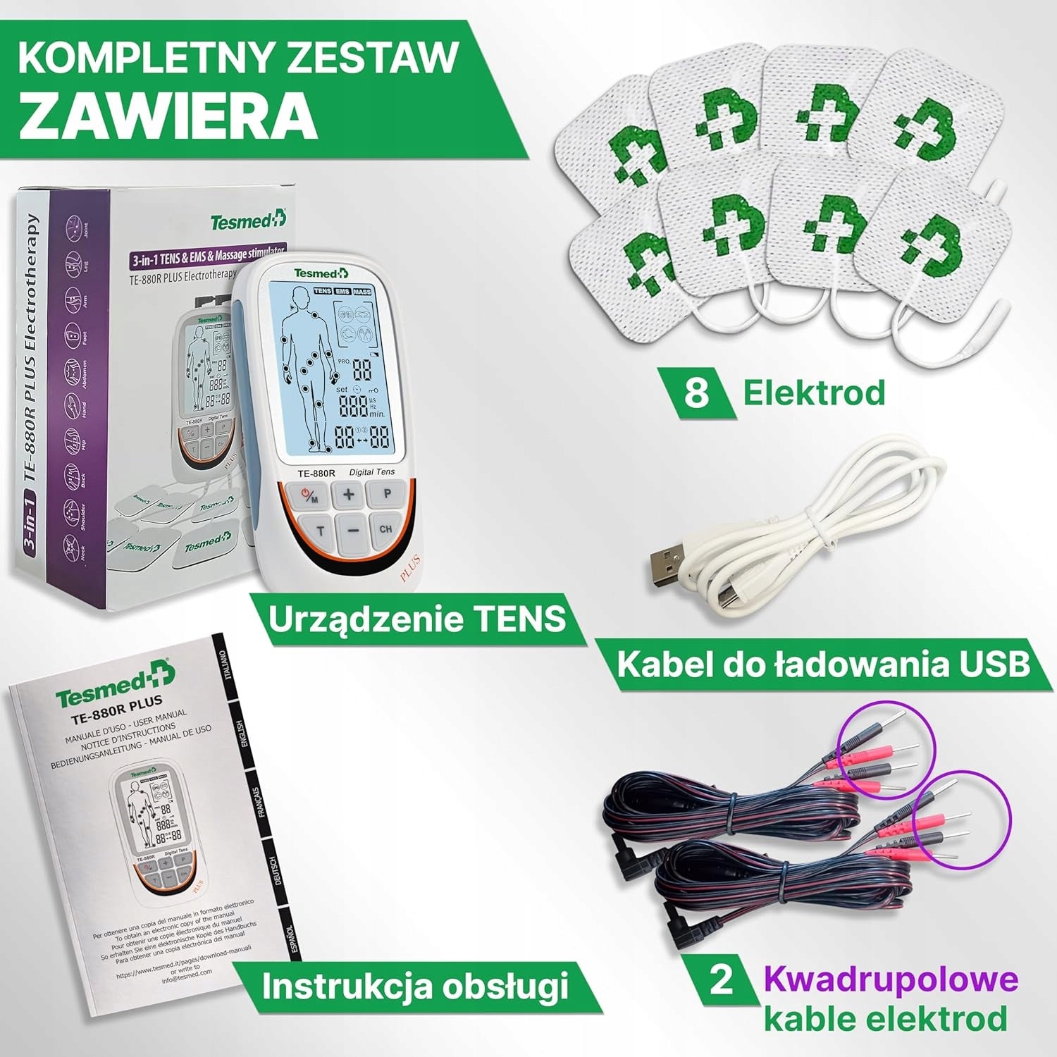 EMS/TENS ELECTROSTIMULATOR WITH 73 PROGRAMS AND 8 ELECTRODES Packaging status original