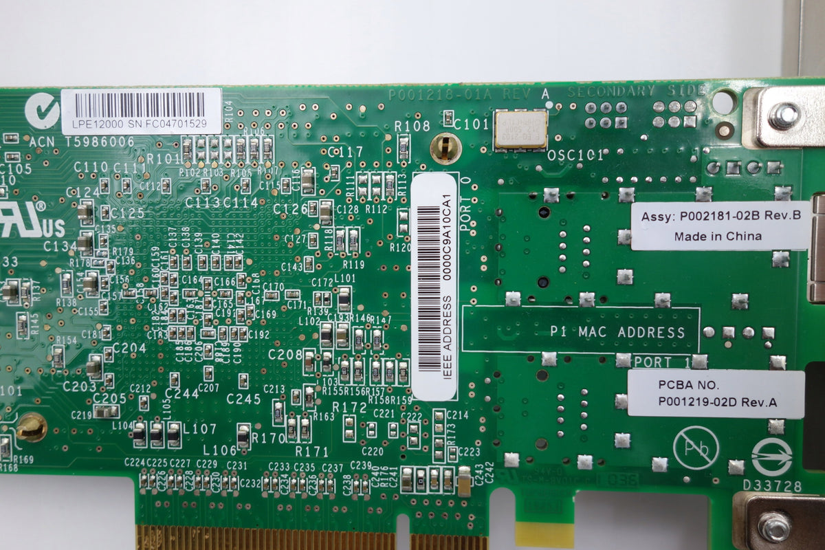 EMULEX LPE12000 HBA 8Gb/s PCI-e P001218-01A card Manufacturer code LPE 12000 489192-001