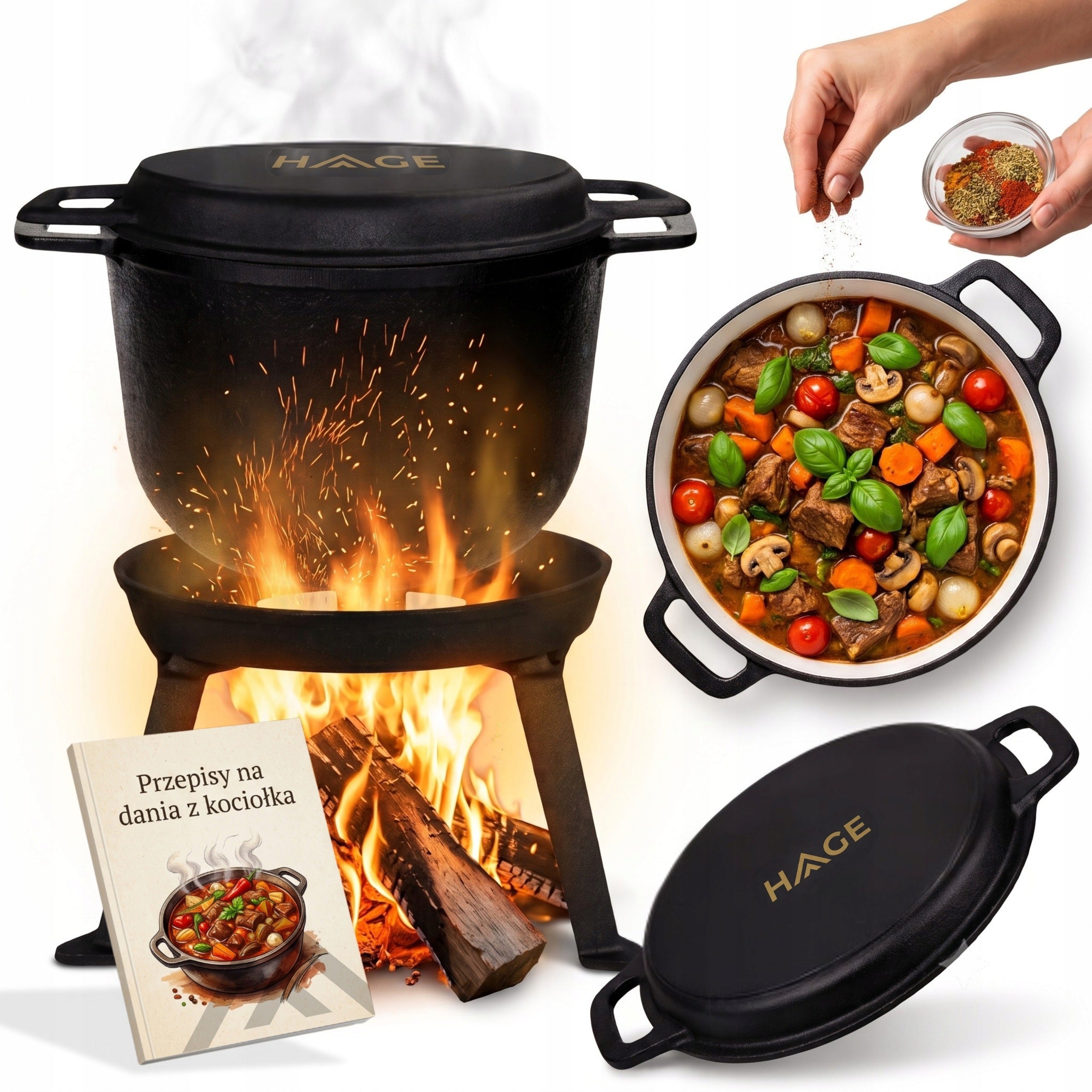 ENAMEL CAST IRON BOILER WITH PAN Hungarian POT 10L FIREPLACE GRILL Packaging status original