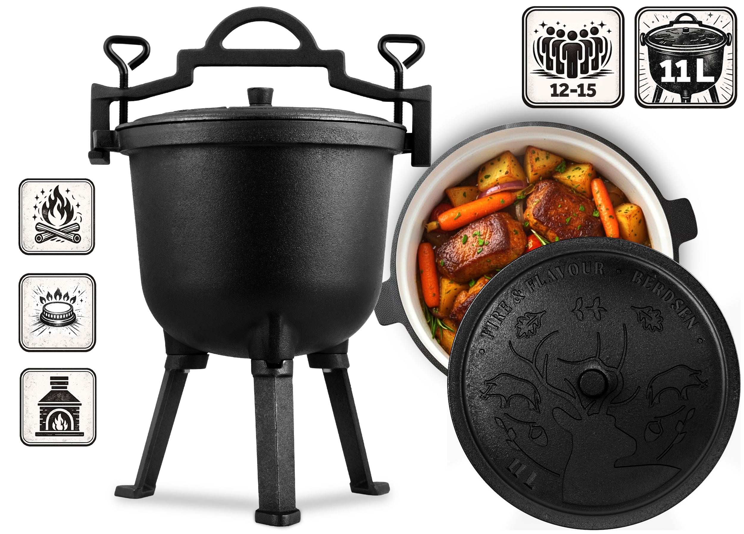 ENAMEL POT CAST IRON ENAMEL BOILER 11l for fireplace grill DURABLE Packaging status original