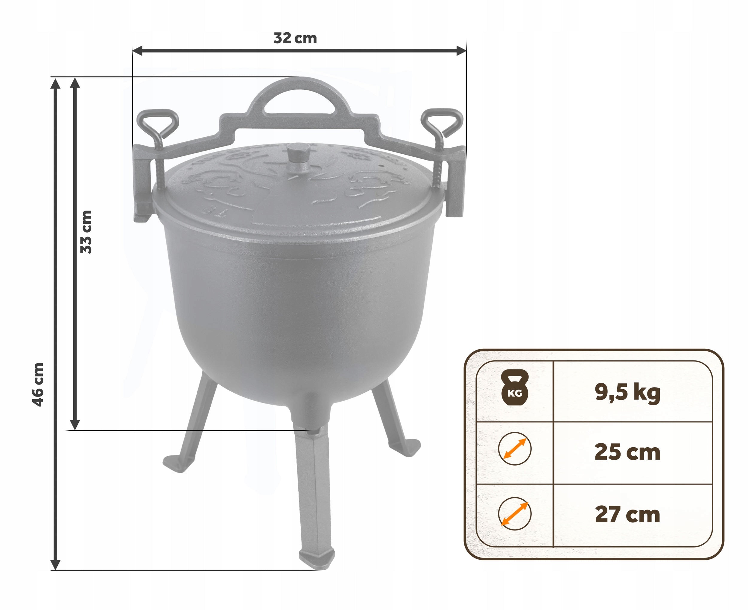 ENAMEL POT CAST IRON ENAMEL BOILER 8l for fireplace grill +RECIPES Capacity 8 l