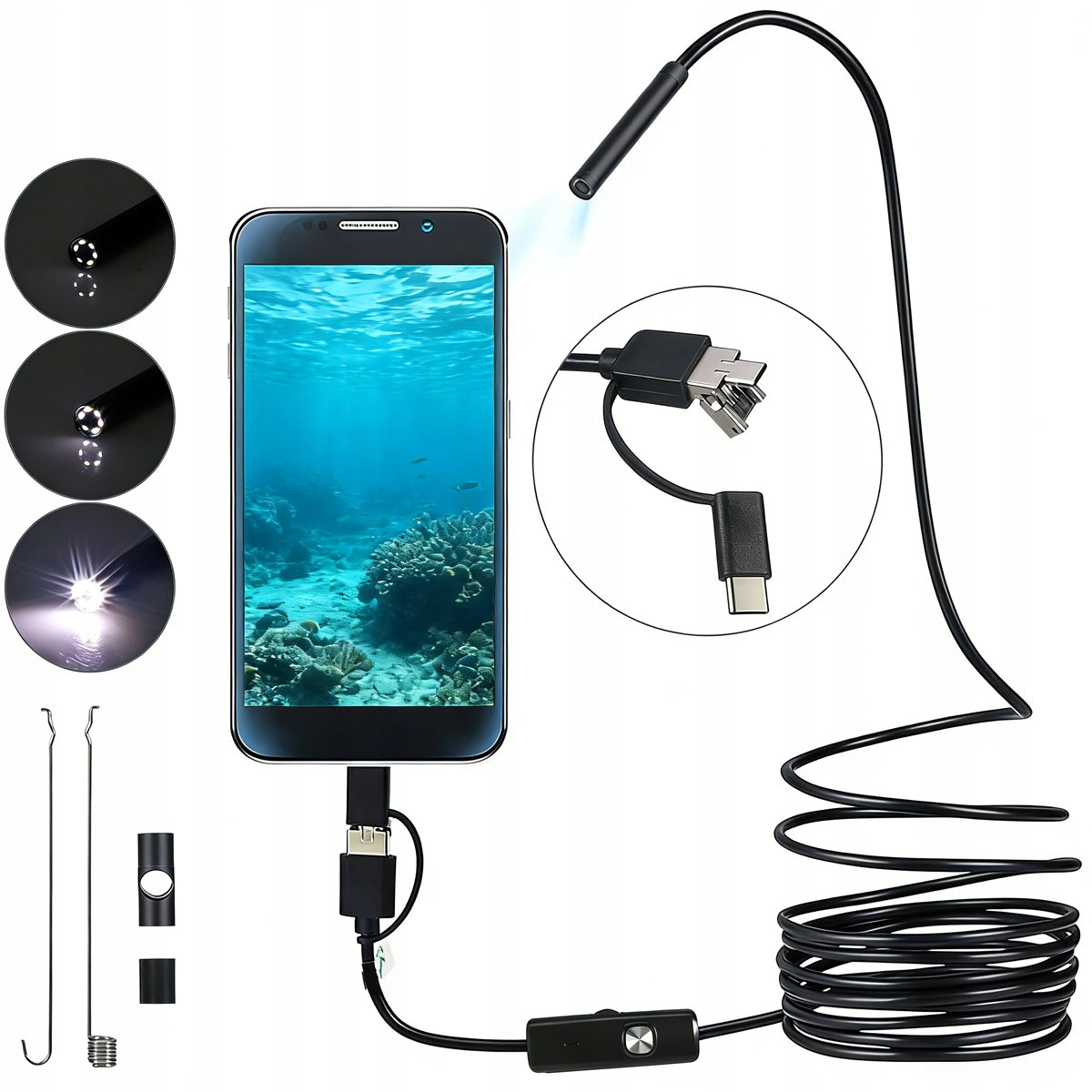 ENDOSCOPE INSPECTION CAMERA 5,5mm 2m USB-C FOR ANDROID LED PHONE