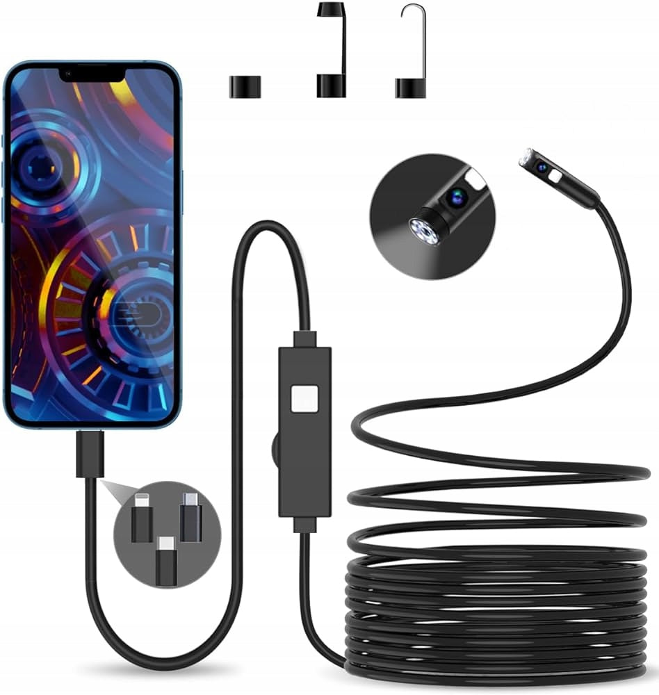 ENDOSCOPE INSPECTION CAMERA DUO WORKSHOP ANDROID iOS 5m 1920P HD 8 LED