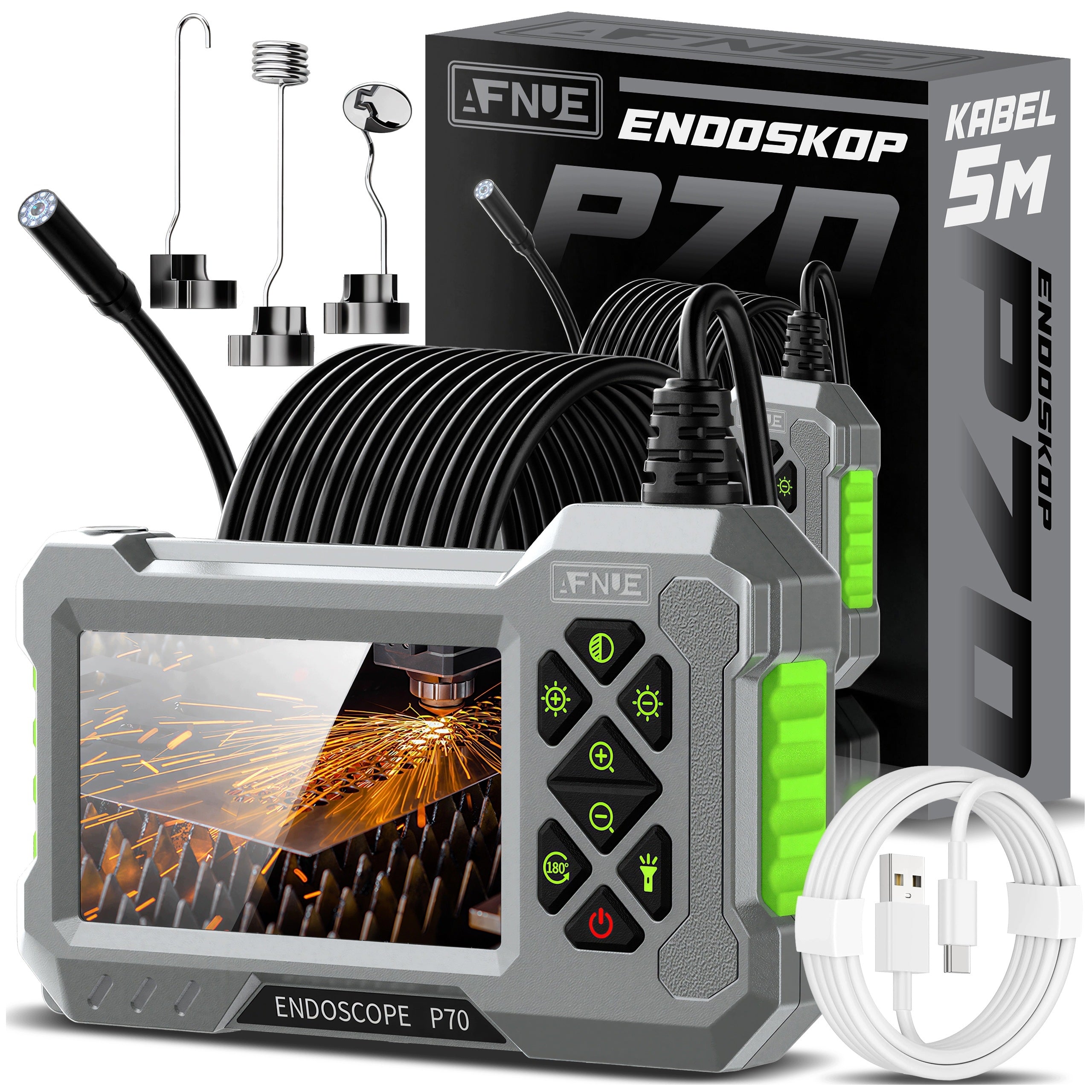 ENDOSCOPE INSPECTION CAMERA FULL HD 5M IP67 LCD DISPLAY 4,3" FOR USB PIPES