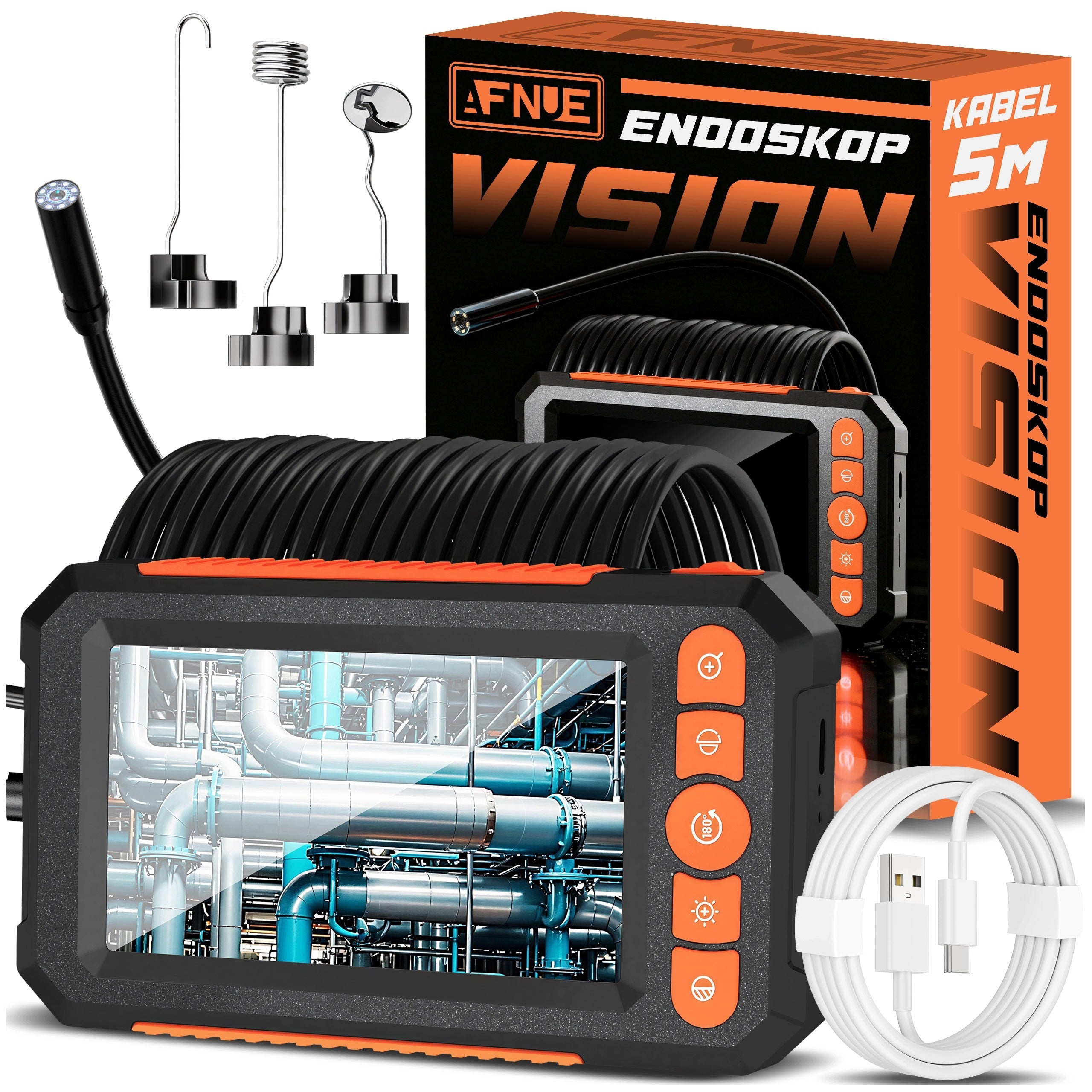 ENDOSCOPE INSPECTION CAMERA FULL HD 5M IP67 LCD DISPLAY 4,3" FOR USB PIPES