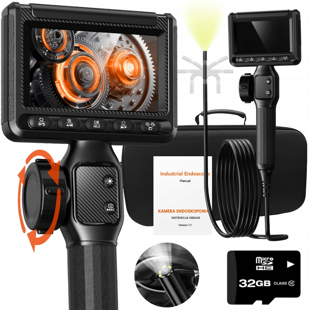 ENDOSCOPE INSPECTION CAMERA MOVABLE HEAD 8.5mm CABLE 1.5m 2000mAh HD