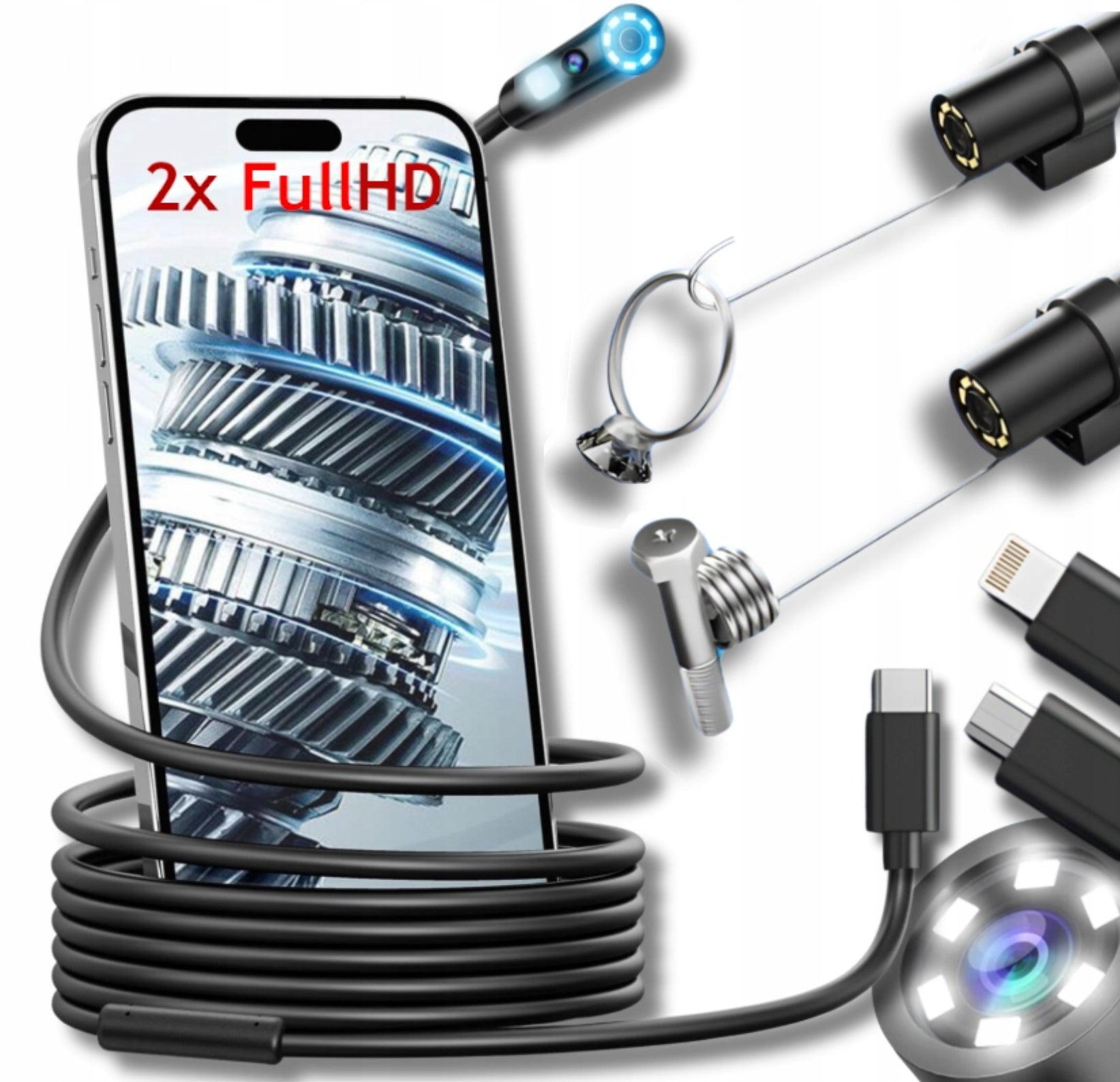 ENDOSCOPE INSPECTION CAMERA W300 DUAL 2x FHD WIFI APP ANDROID IOS 8mm 3m