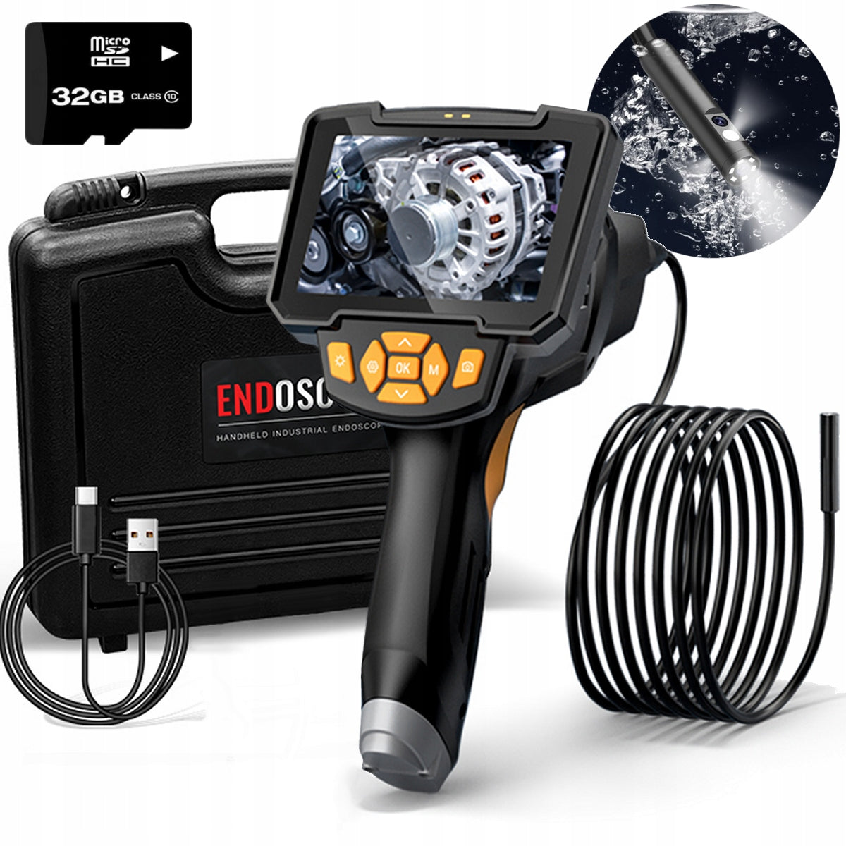 ENDOSCOPIC CAMERA INSPECTION SCREEN 4.3" HD32GB 8LED IP67 3.9mm 1m SUITCASE