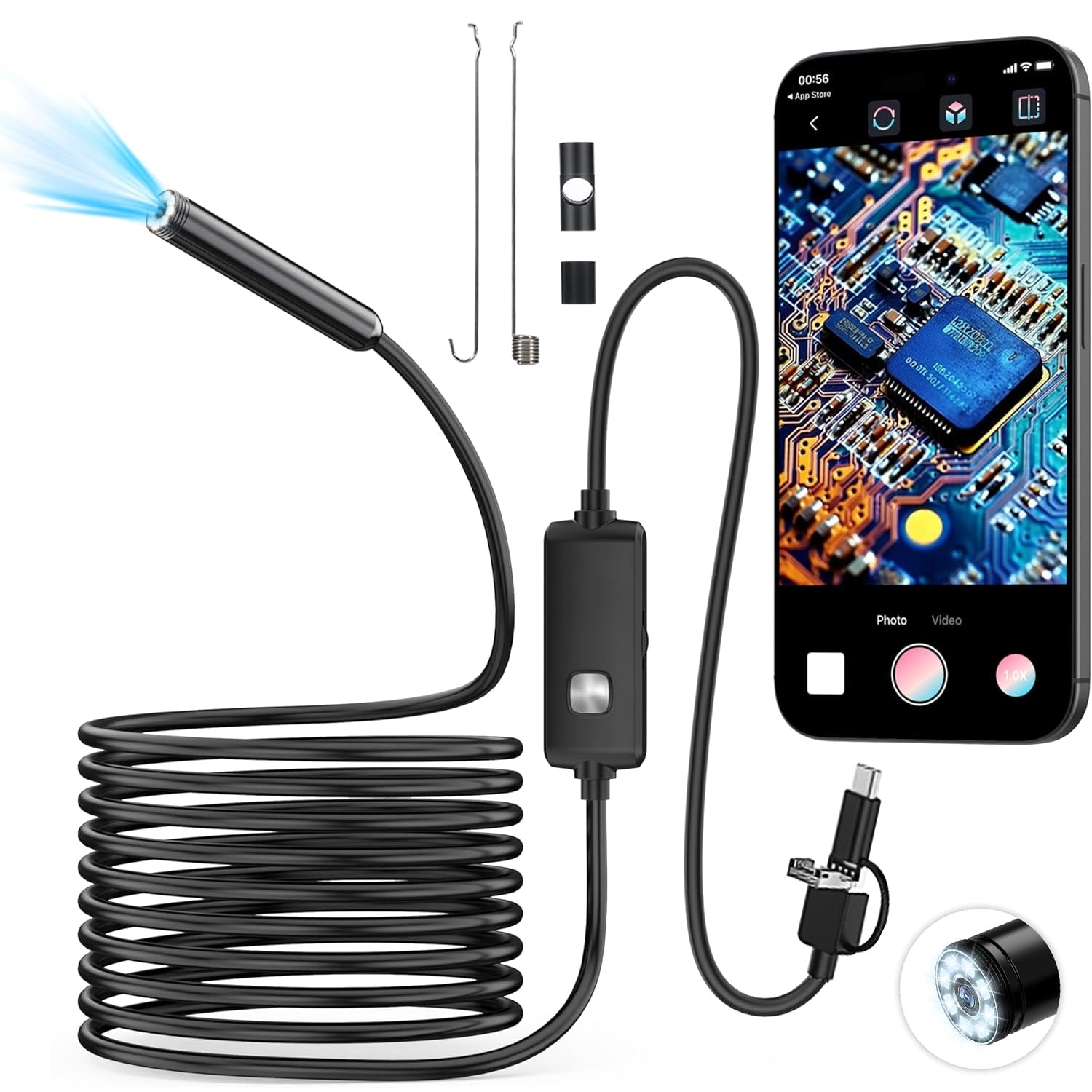 ENDOSCOPIC INSPECTION CAMERA ANDROID PHONE PC USB 5M MAGNET MIRROR