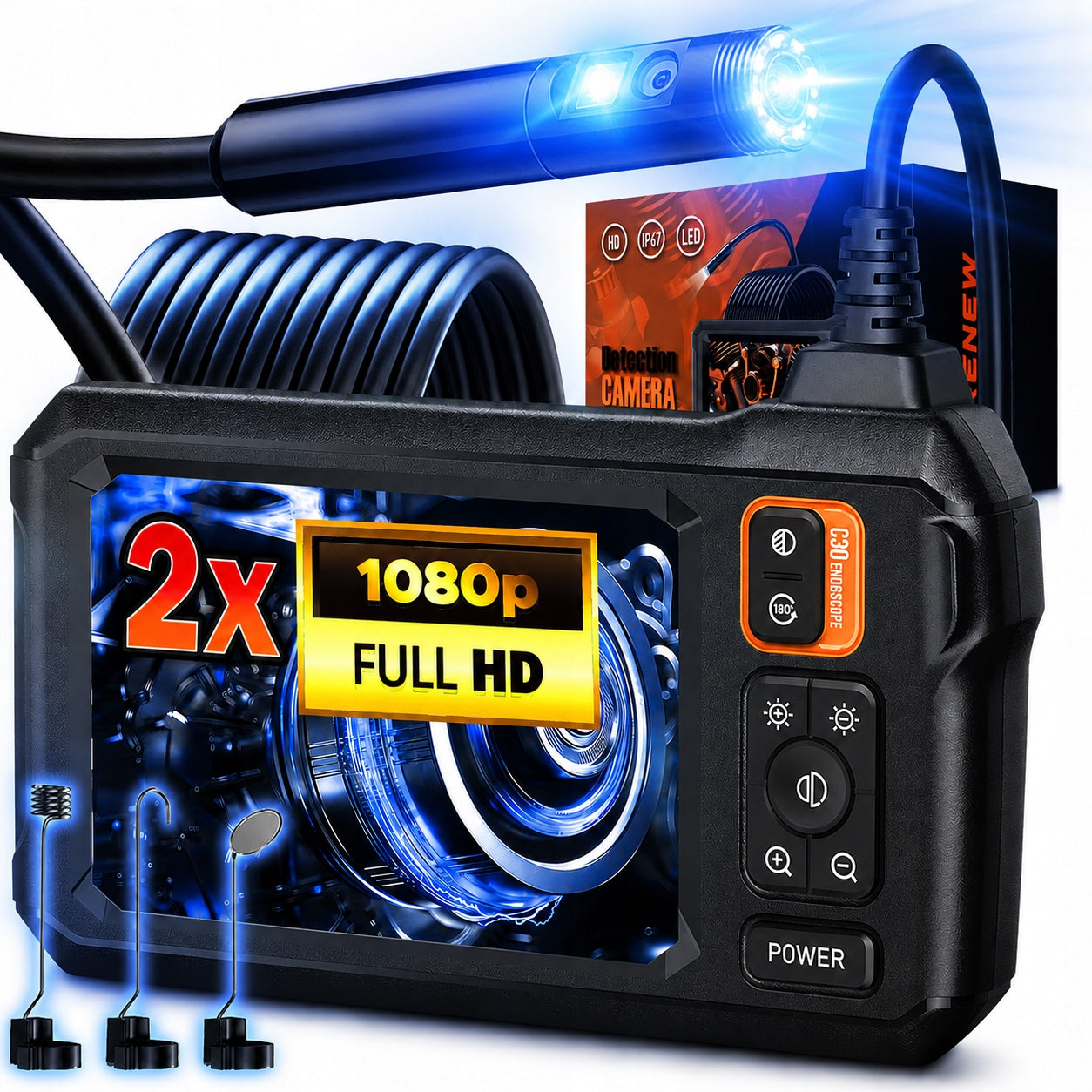 ENDOSCOPIC INSPECTION CAMERA FULL HD 5M Dual 2x IPS CMOS 1080p IP67 CAMERAS