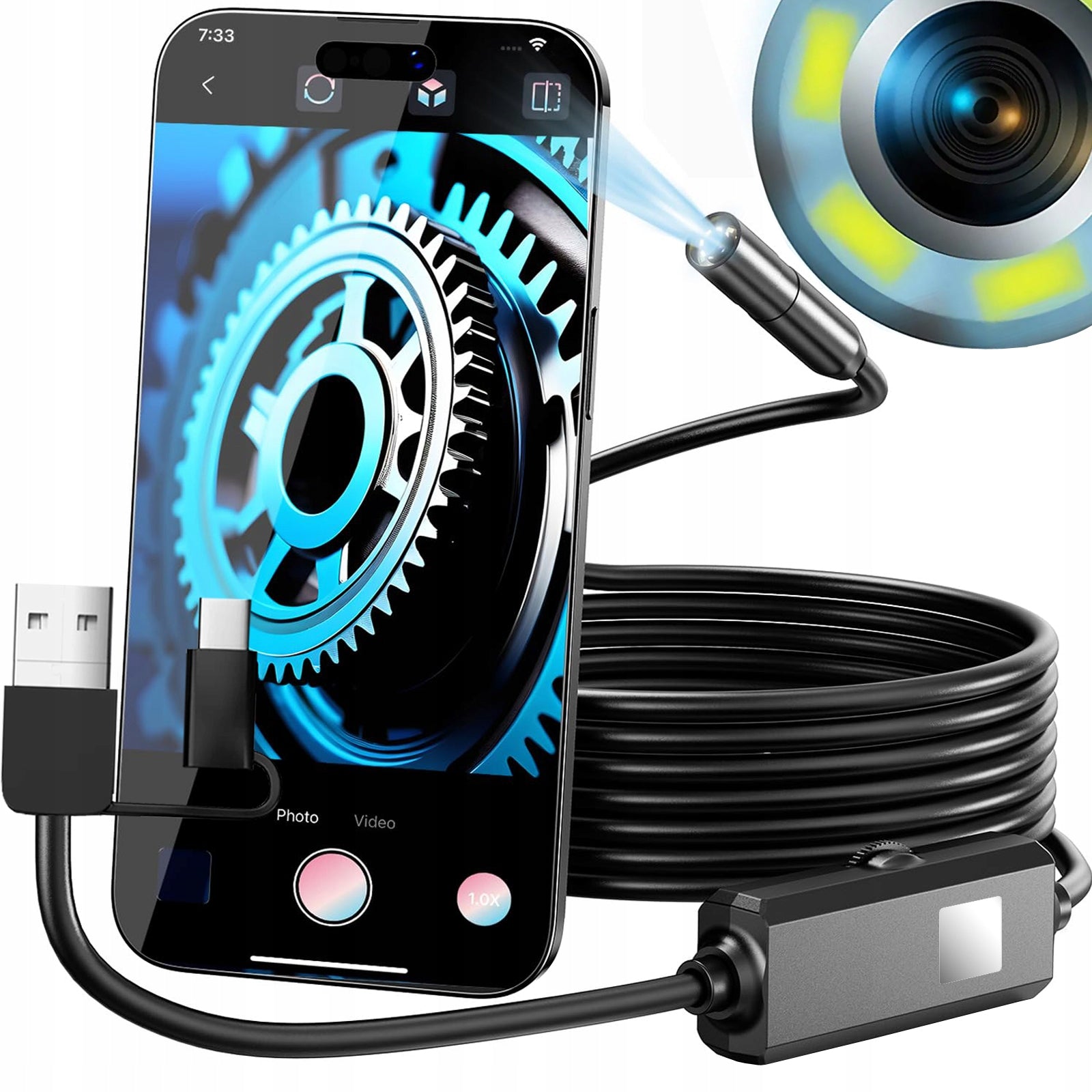 ENDOSCOPIC INSPECTION CAMERA for ANDROID PC 3in1 1M HD QUALITY