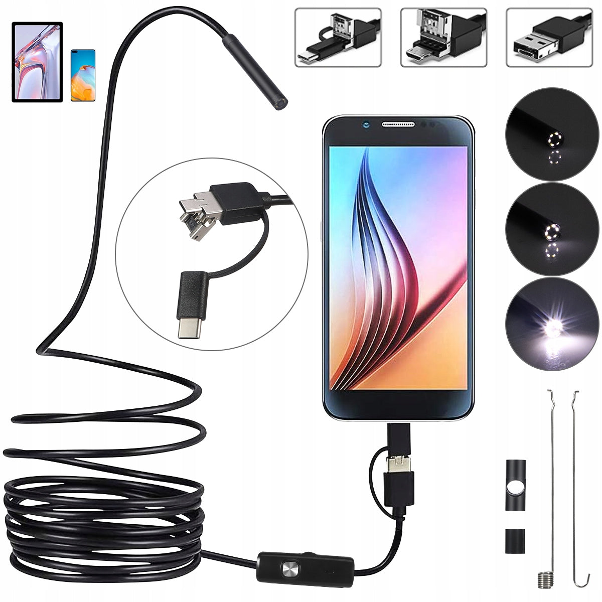 ENDOSKOP INSPECTION CAMERA LED USB C APP FOR PHONE FULL HD 5,5mm 10m Product weight with unit packaging 0.189 kg