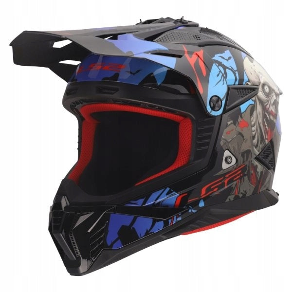 ENDURO HELMET LS2 MX708 FAST II ZOMBIE II BLACK RED BLUE M