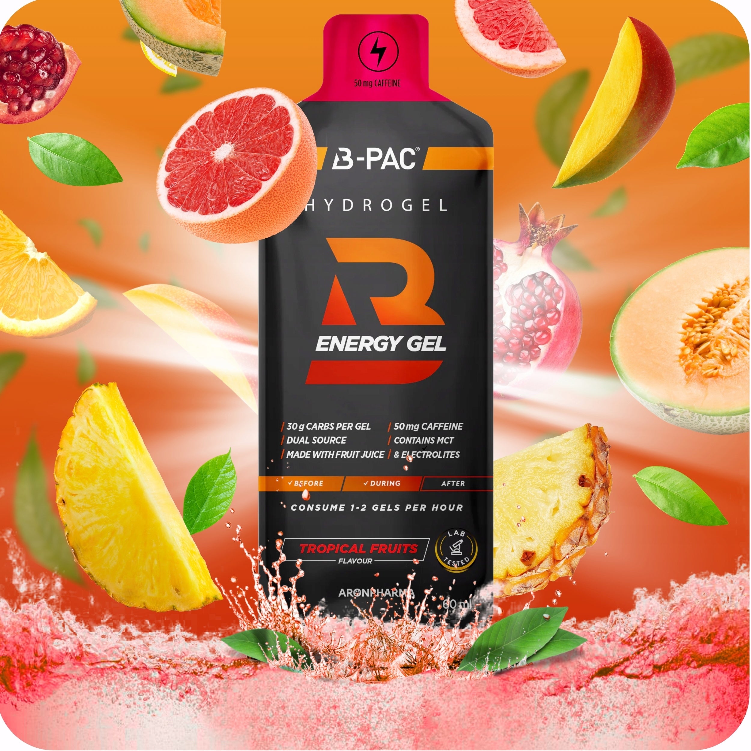 ENERGY GEL AronPharma B-PAC Fast Absorbing 60 ml Tropical Fruits Packaging status original