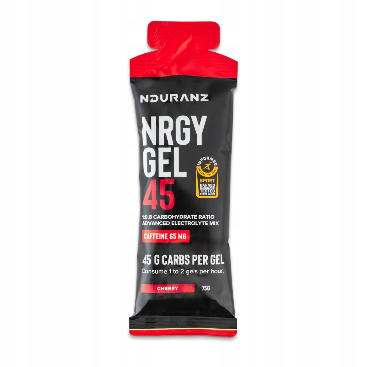 ENERGY GEL NRGY GEL 45 NDURANZ 75G WITH CAFFEINE CHERRY CARBOHYDRATES