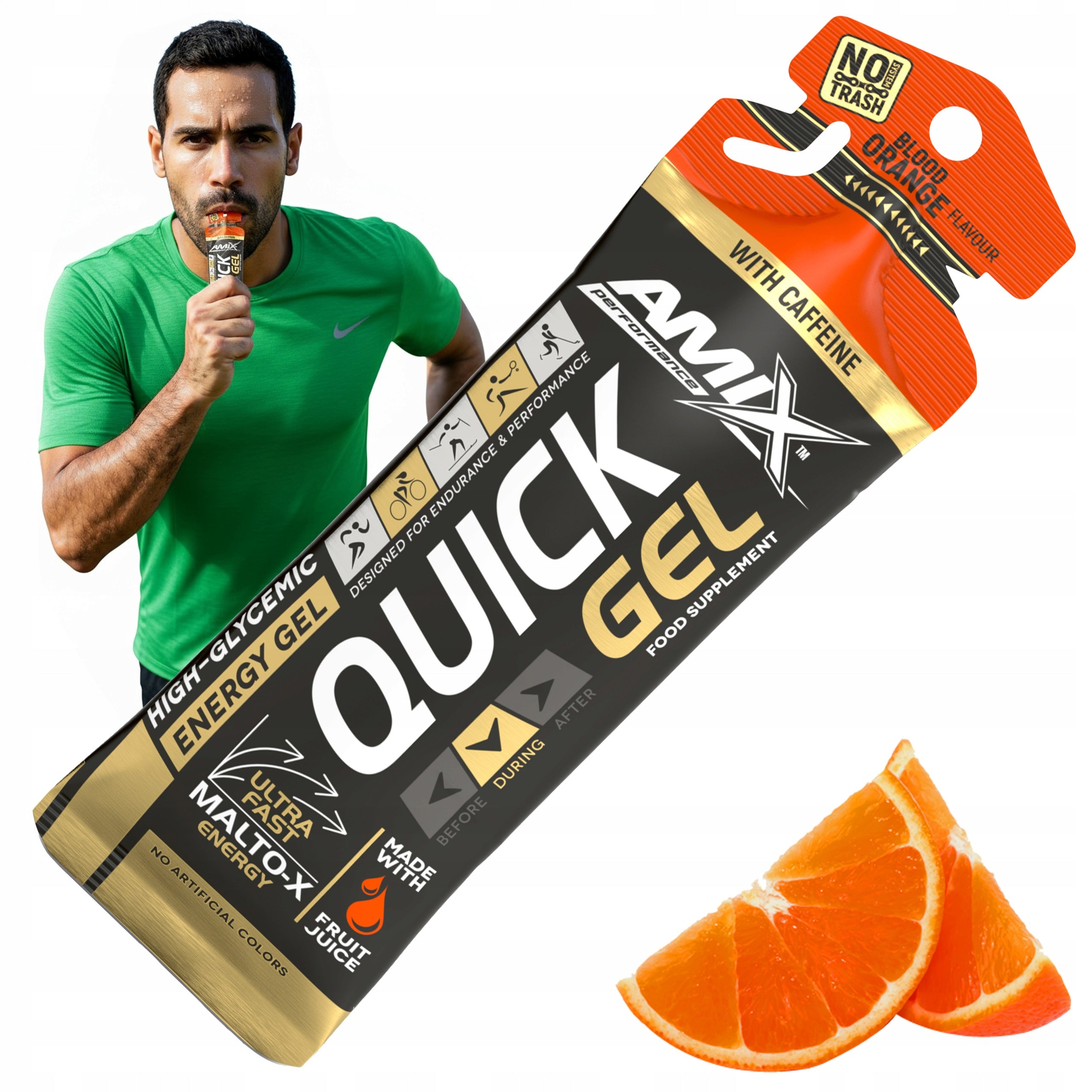 ENERGY GELS FAST ABSORBABLE Amix QUICK GEL with caffeine Orange