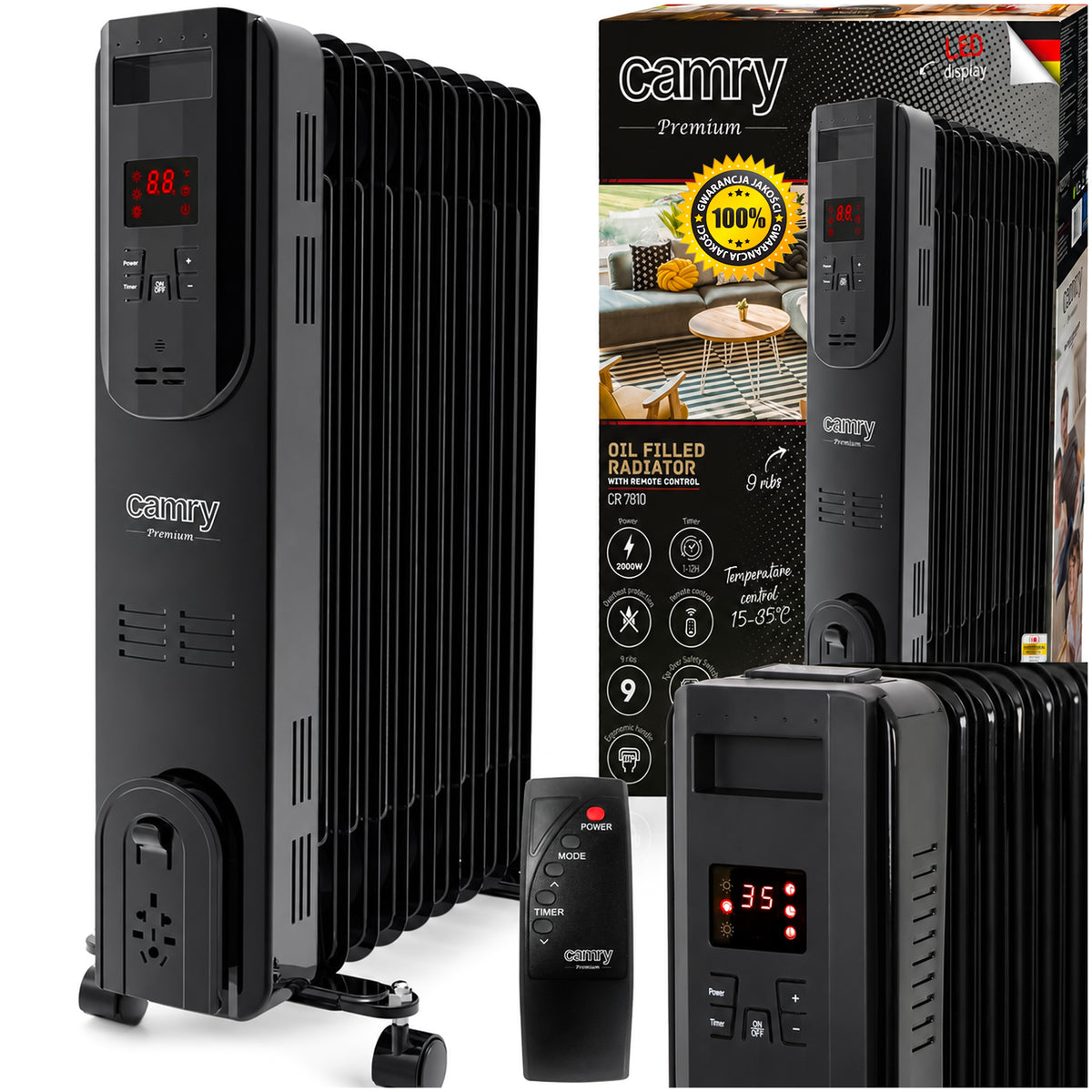 ENERGY SAVING ELECTRIC OIL HEATER WITH THERMOSTAT 2000W WITH REMOTE CONTROL