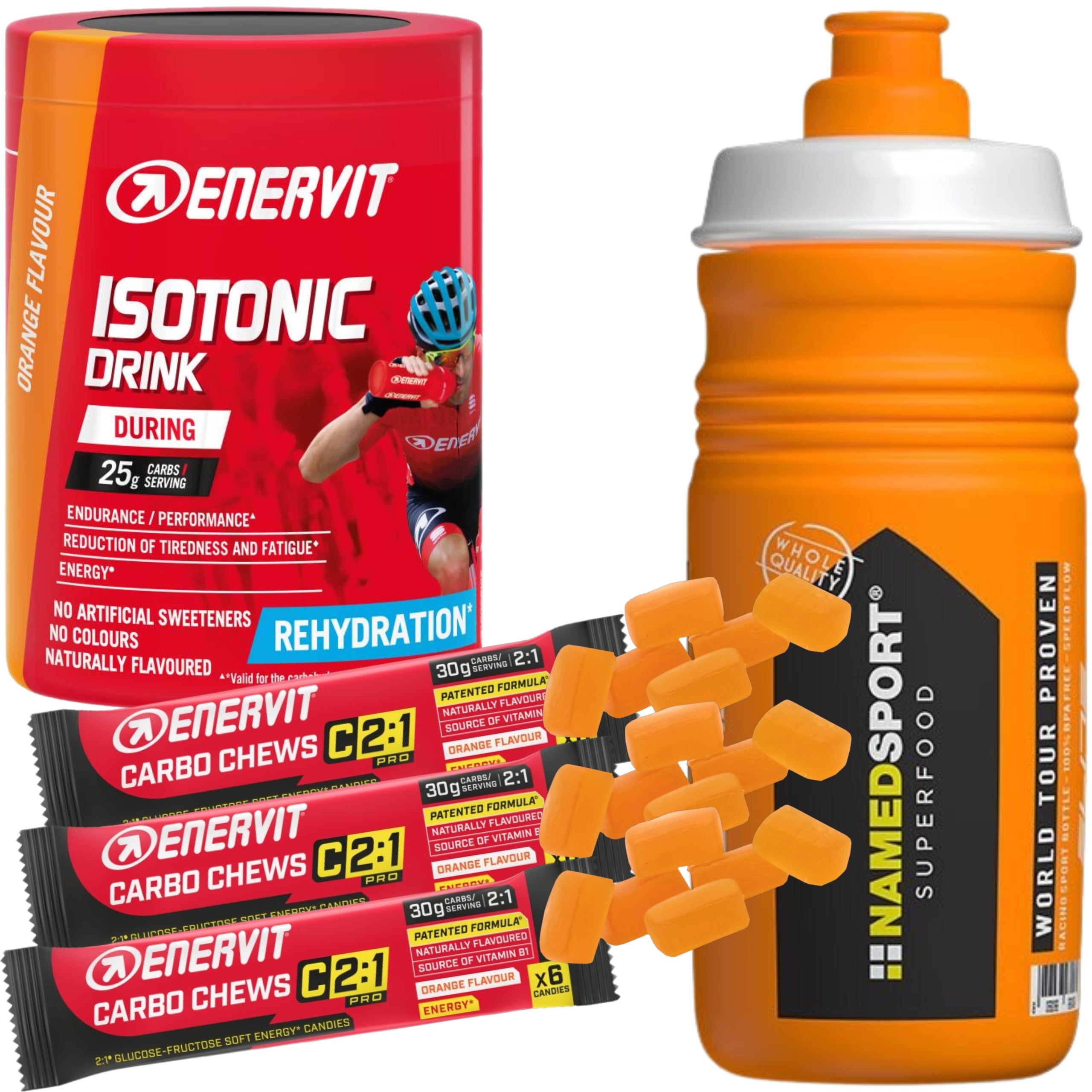 ENERVIT 3 GUMMIES CARBO CHEWS C21 ISOTONIC WATER BOTTLE NAMEDSPORT HYDRAFIT