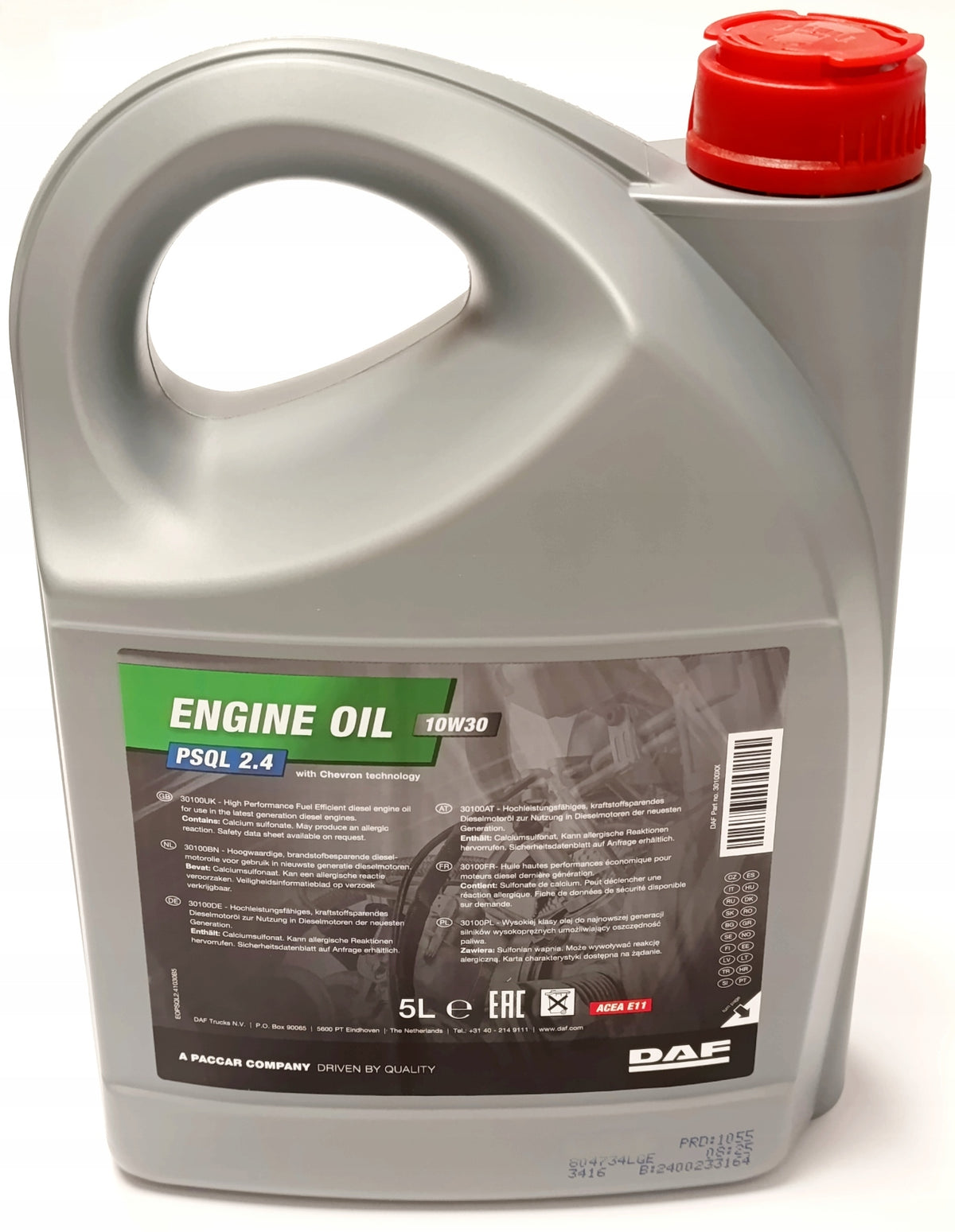 ENGINE OIL 10W30 - 5L DAF 30100PL PSQL 2.4 EURO 6 ACEA E11 Manufacturer code 30100PL