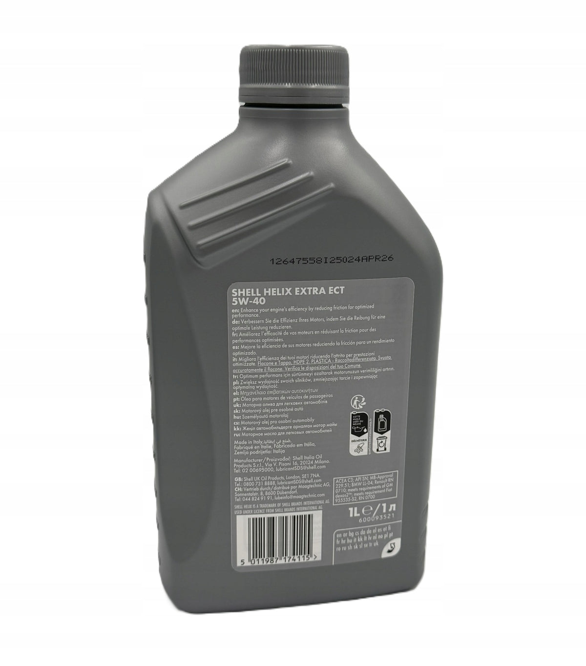ENGINE OIL 5W40 1L SHELL HELIX EXTRA ECT Manufacturer code 550077806