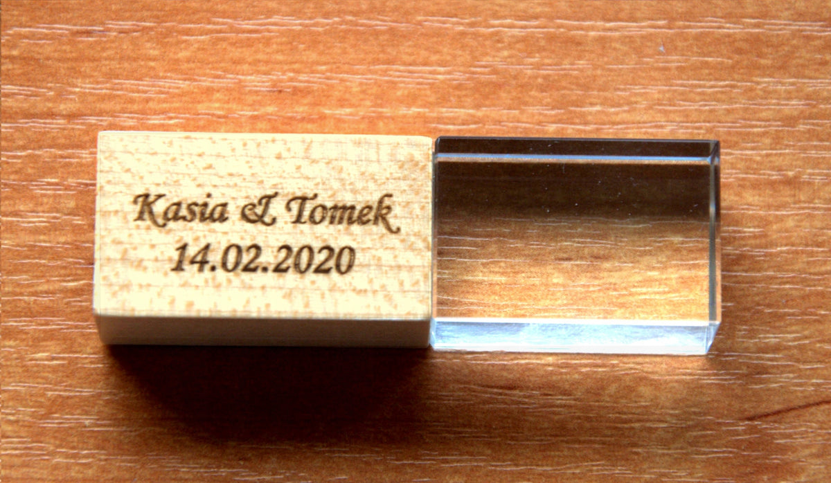 ENGRAVING SERVICE ON WOODEN-GLASS FLASH DRIVE - PERFECT FOR A GIFT