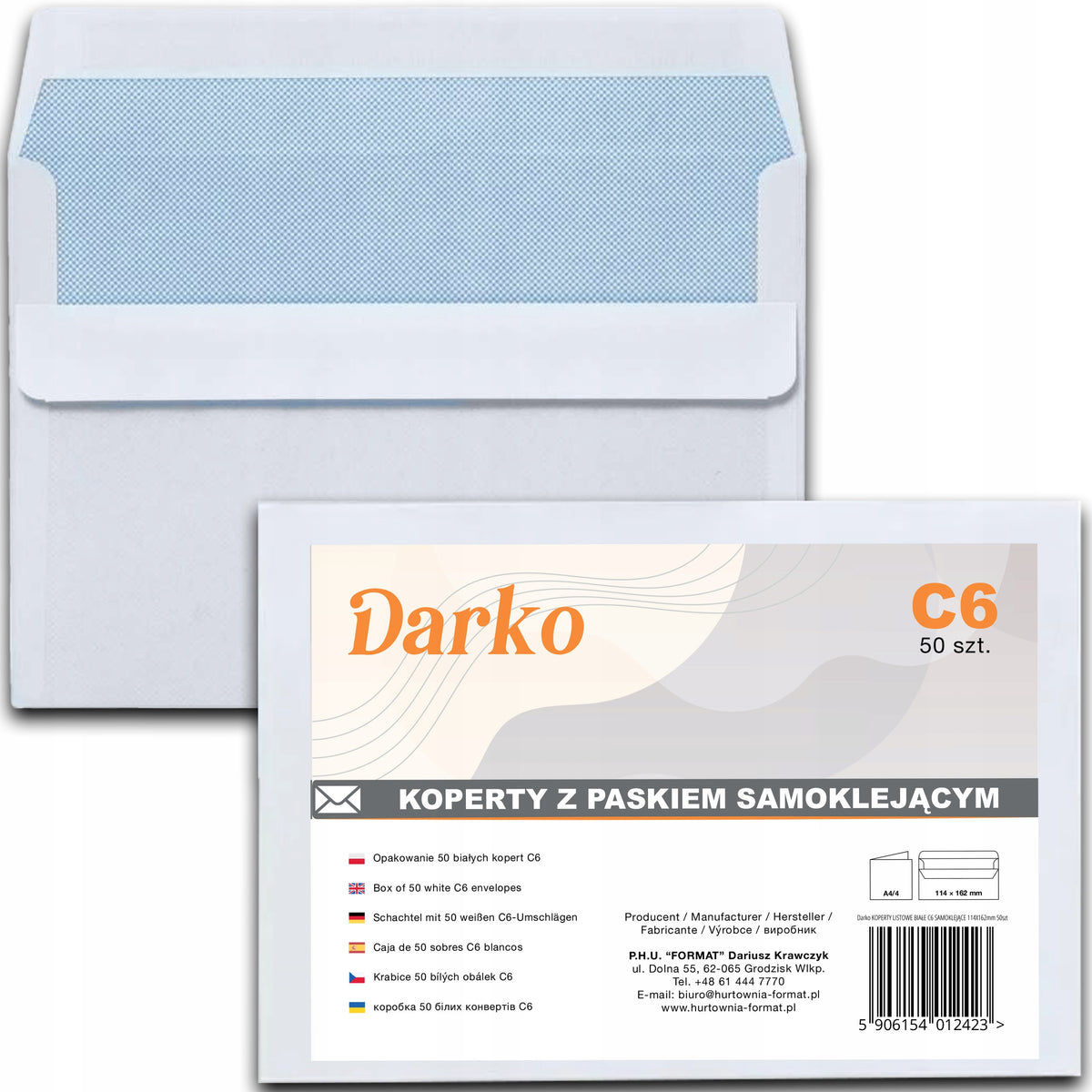 ENVELOPES C6 WHITE LETTER OFFICE PACKAGING 50PCS DARKO SELF-ADHESIVE 114x162