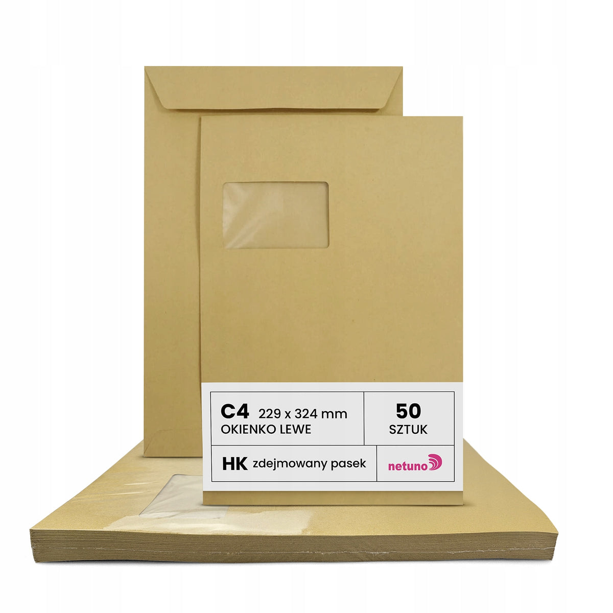ENVELOPES WITH WINDOW C4 HK SELF-ADHESIVE LETTER WITH STRAP BROWN ON A4 50PCS