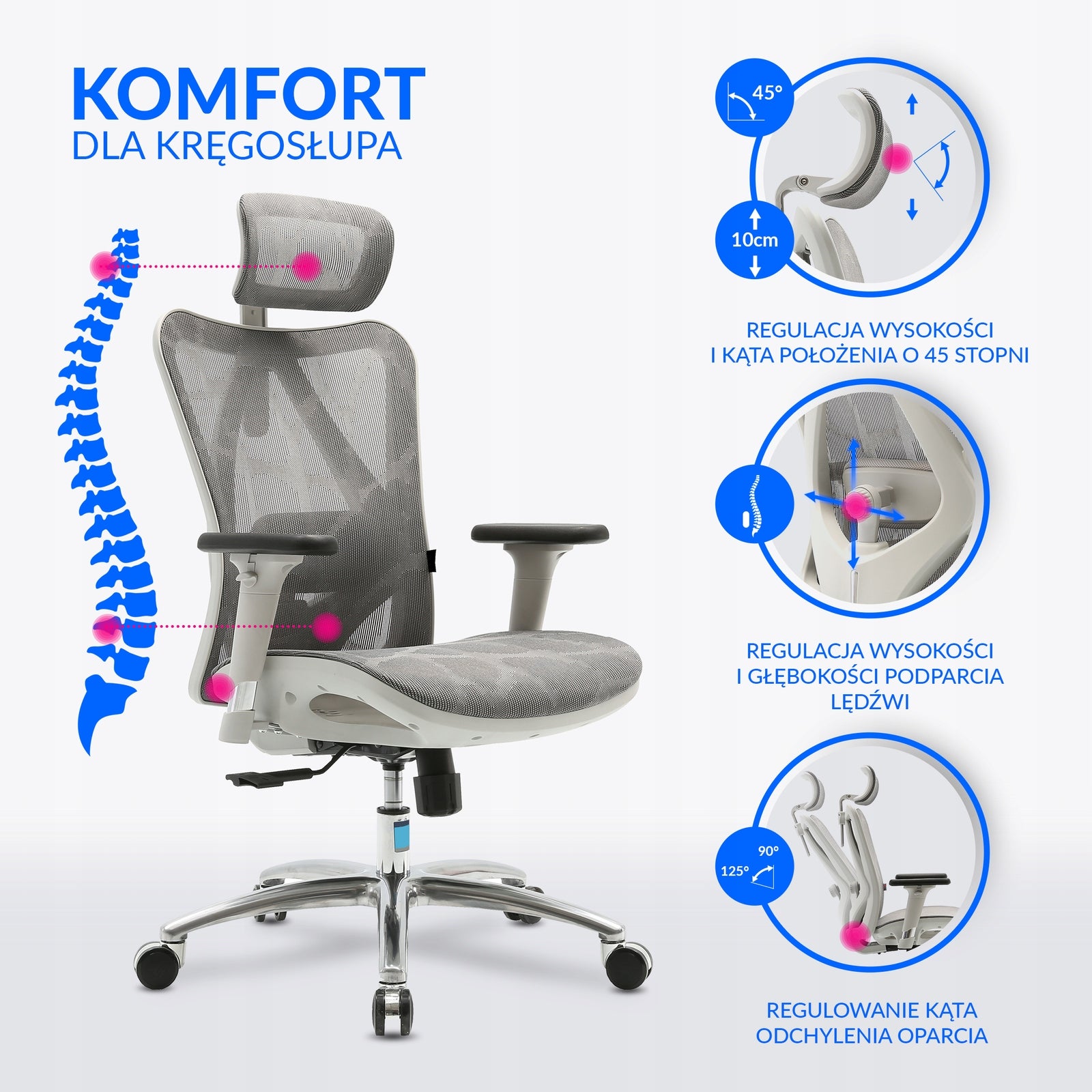 ERGONOMIC CHAIR ANGEL kalistO up to 150kg GREY Brand Angel