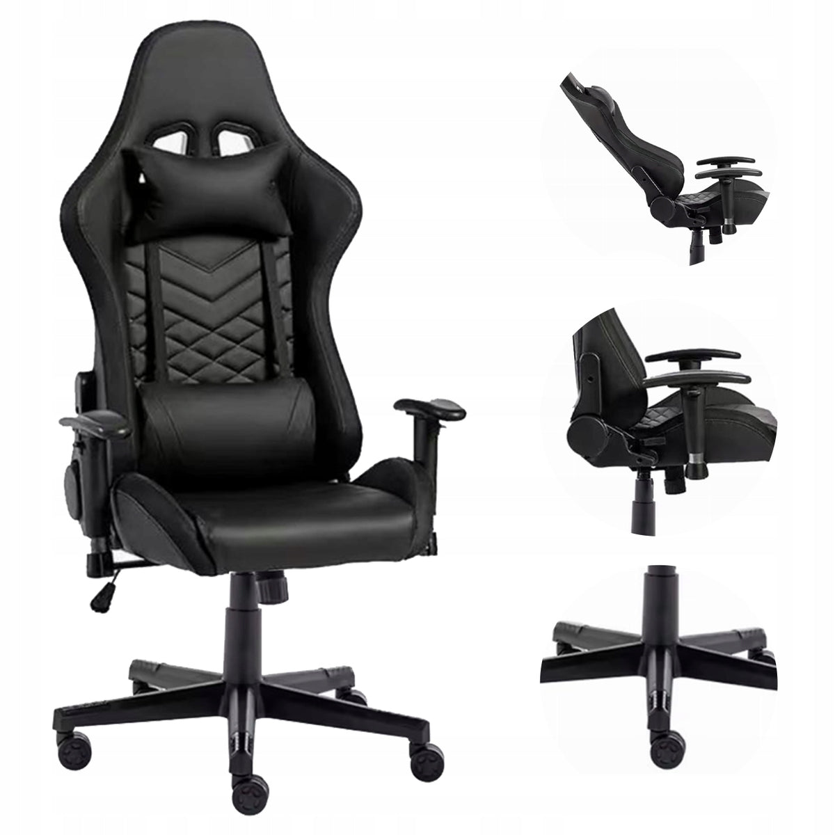 ERGONOMIC GAMING OFFICE CHAIR FOR HOME BLACK WITH ADJUSTMENT AND CUSHION