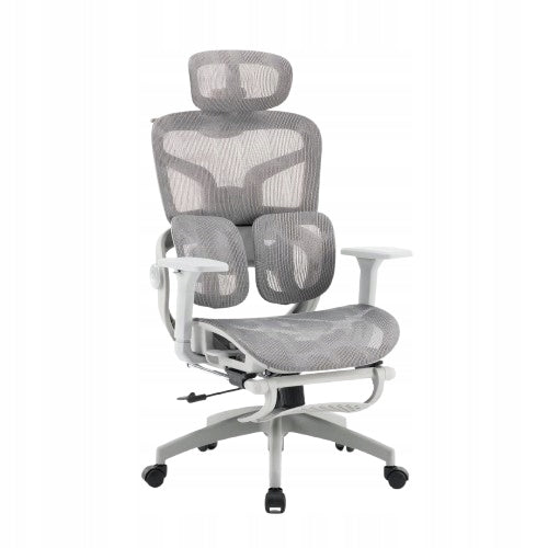 ERGONOMIC OFFICE CHAIR GREY AND WHITE FOOTREST ADJUSTMENT 3D SUPPORT