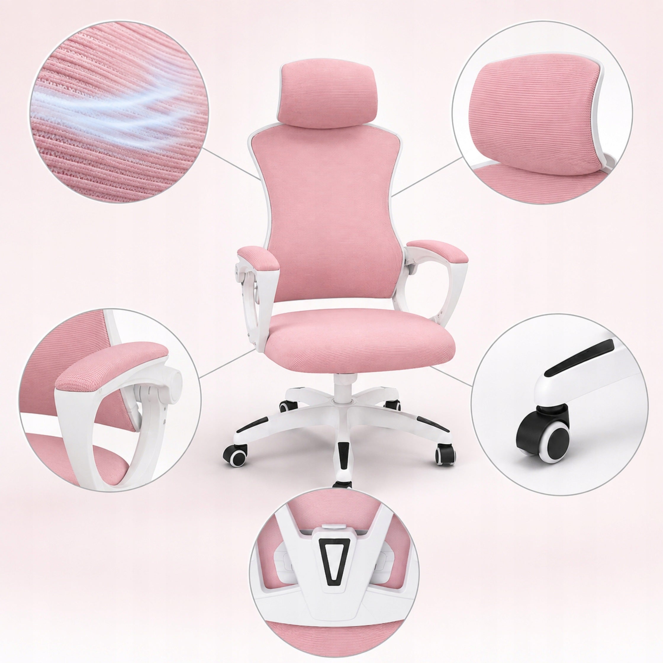 ERGONOMIC OFFICE SWIVEL CHAIR PINK ADJUSTABLE BREATHABLE Medical device no