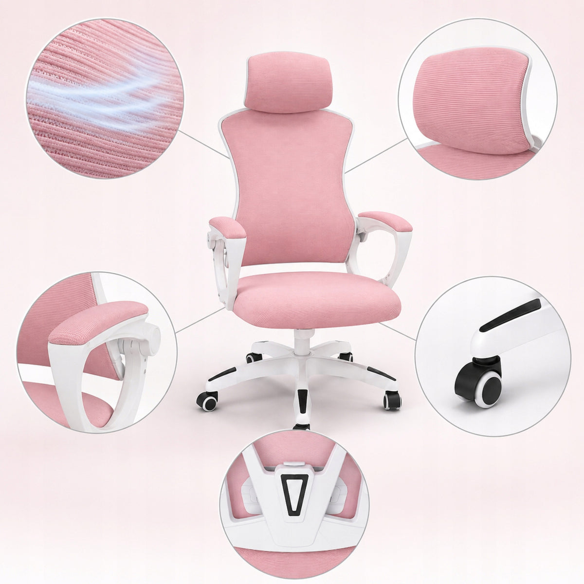 ERGONOMIC OFFICE SWIVEL CHAIR PINK ADJUSTABLE BREATHABLE Medical device no